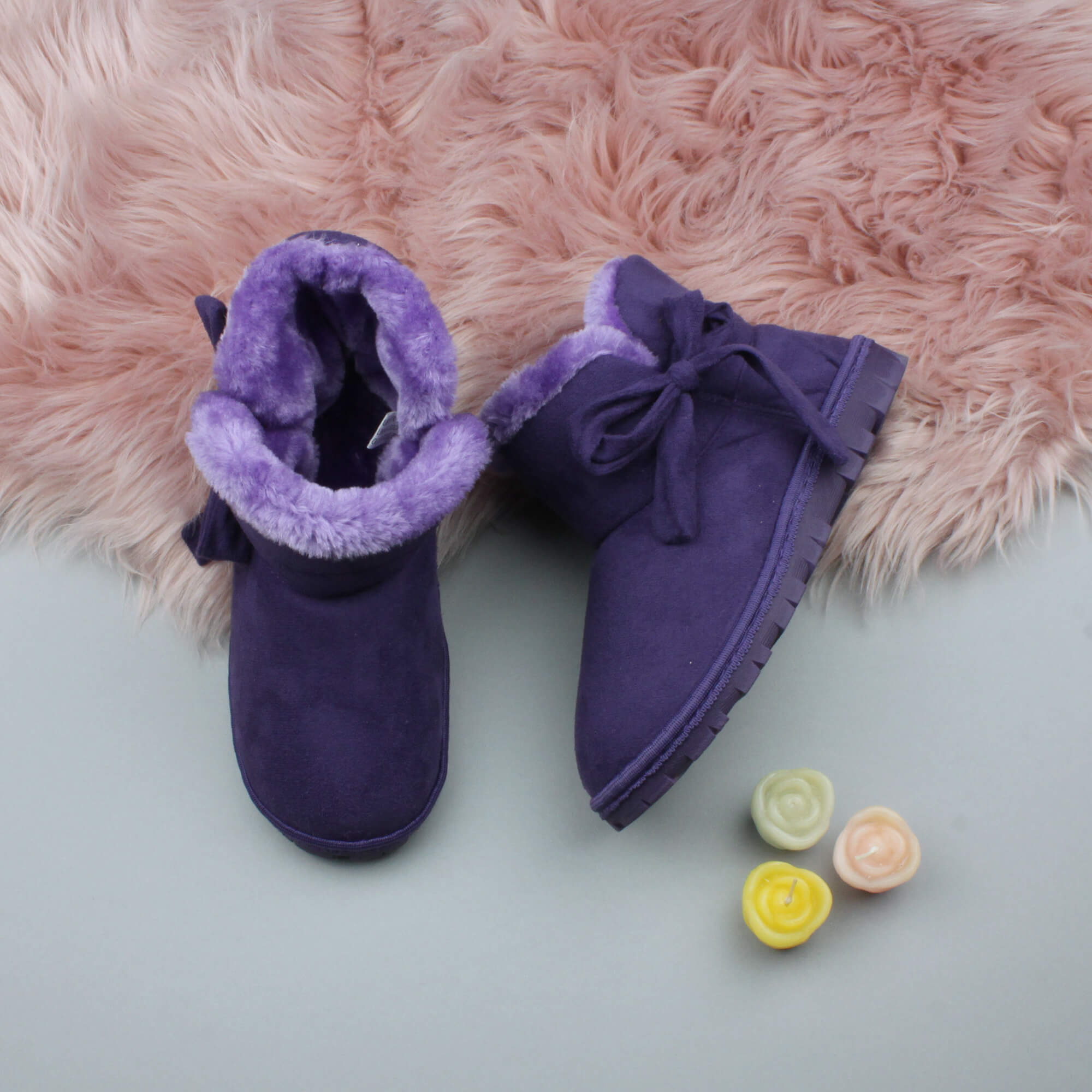 Purple AJVANI Purple Faux Fur Lined Ankle Boots Slippers, Image 4 of 6