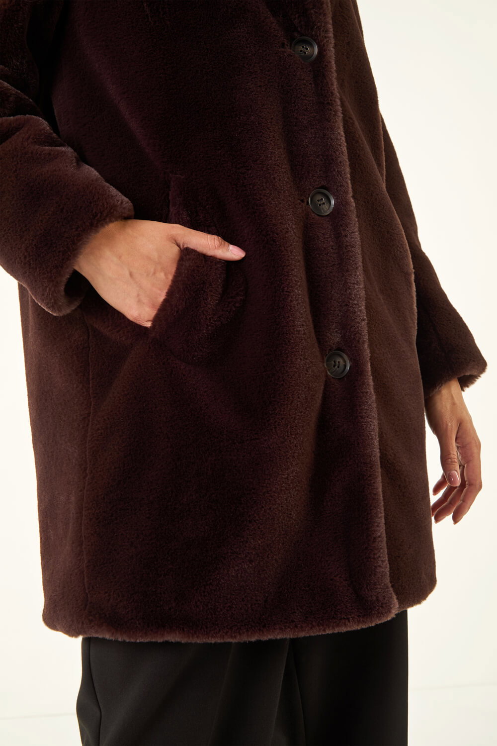 Chocolate Petite Longline Faux Fur Coat, Image 6 of 5