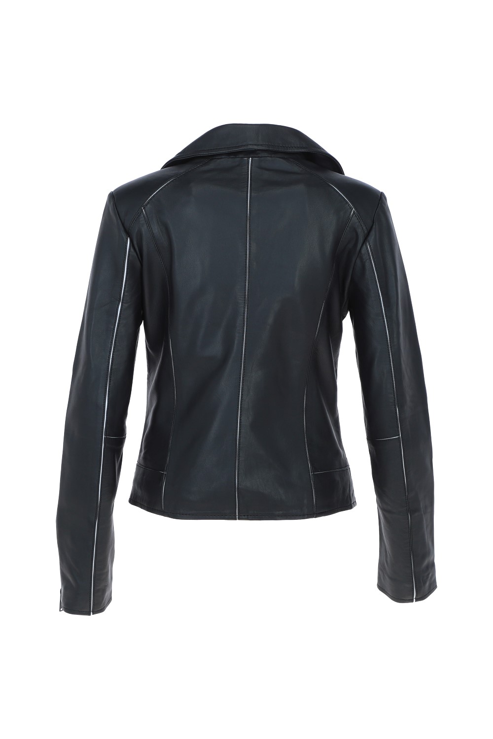 Black Genuine Leather Biker Jacket with Zippered Pockets, Image 4 of 5
