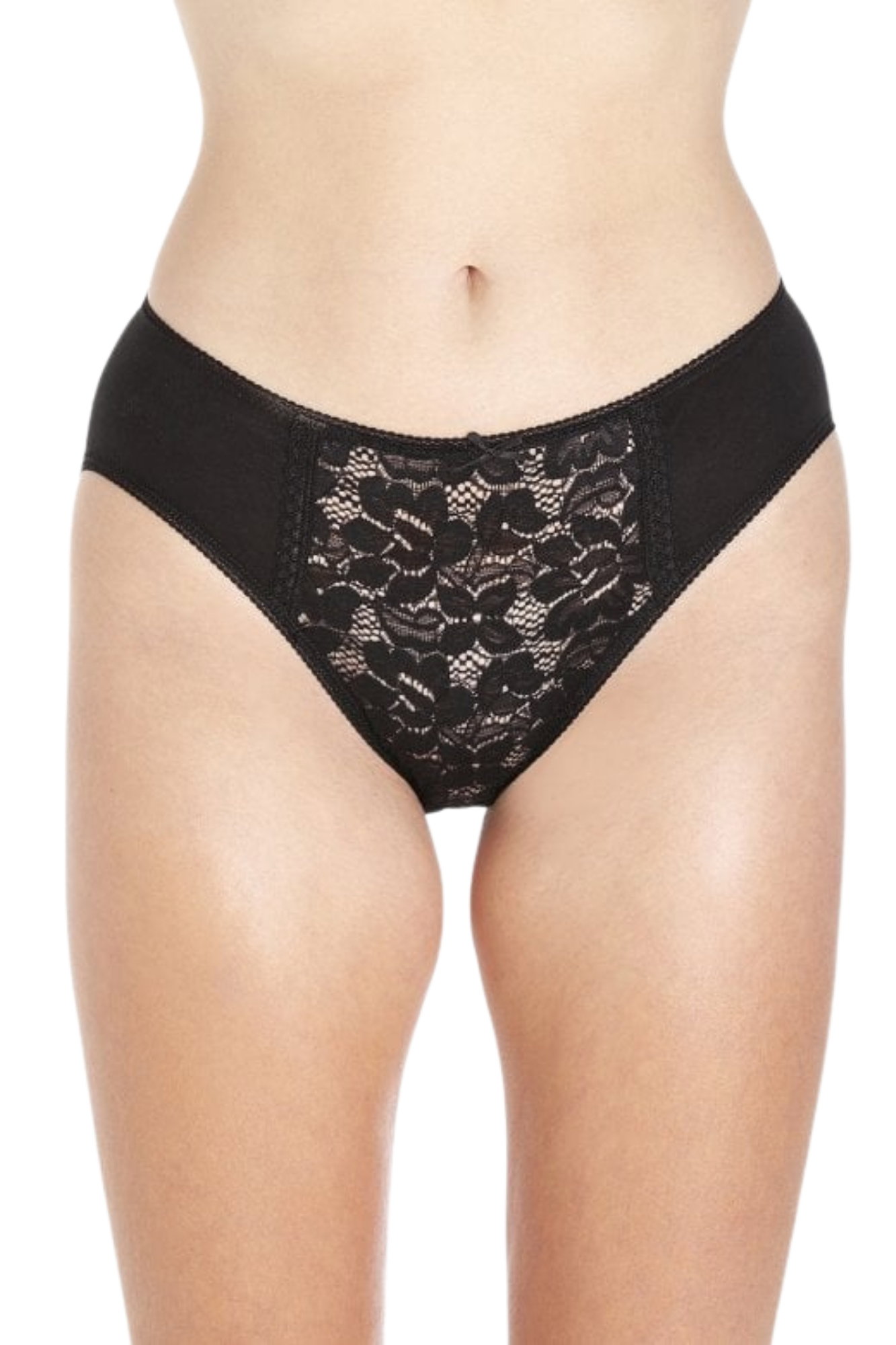 Black Camille Lingerie Black 3 Pack Lace Front HI-Leg Briefs, Image 1 of 4