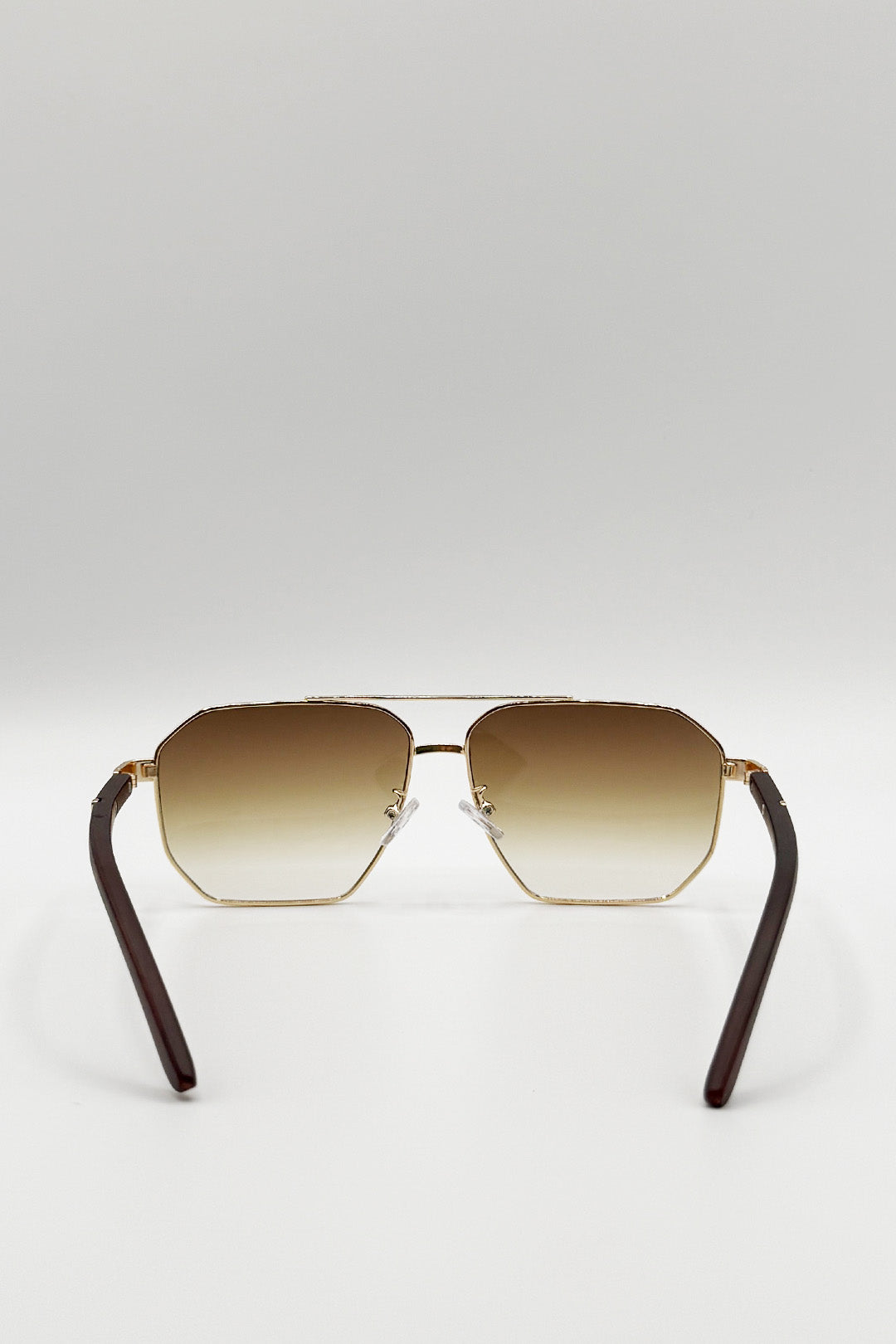 Brown SVNX Brown Retro Square Navigator Sunglasses in Brown, Image 5 of 5
