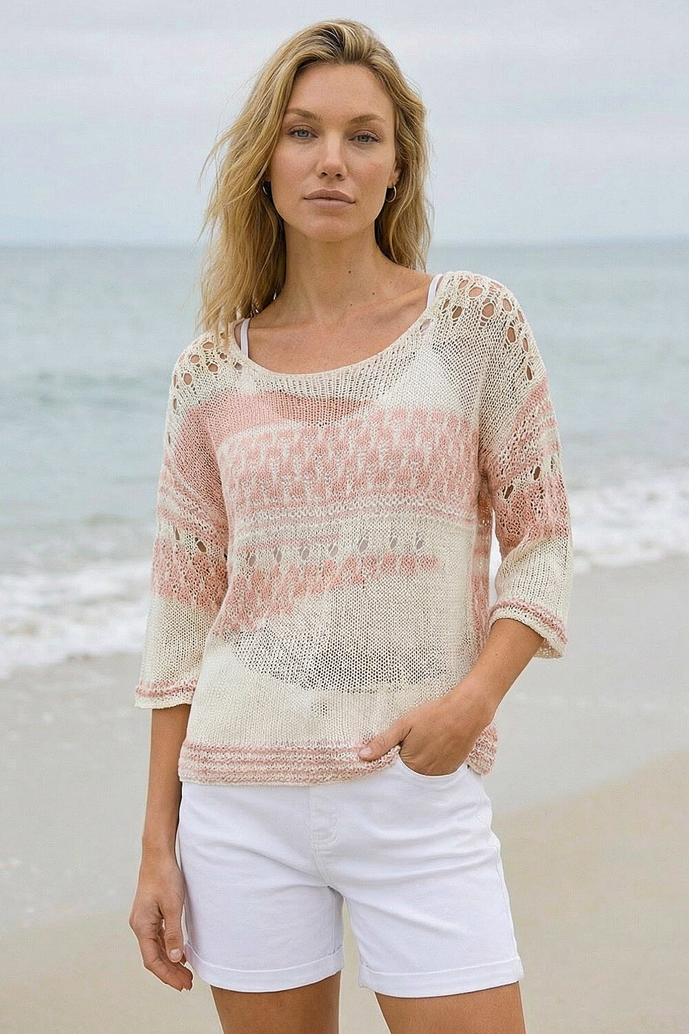 Light Pink Textured Abstract Knit Jumper, Image 5 of 4
