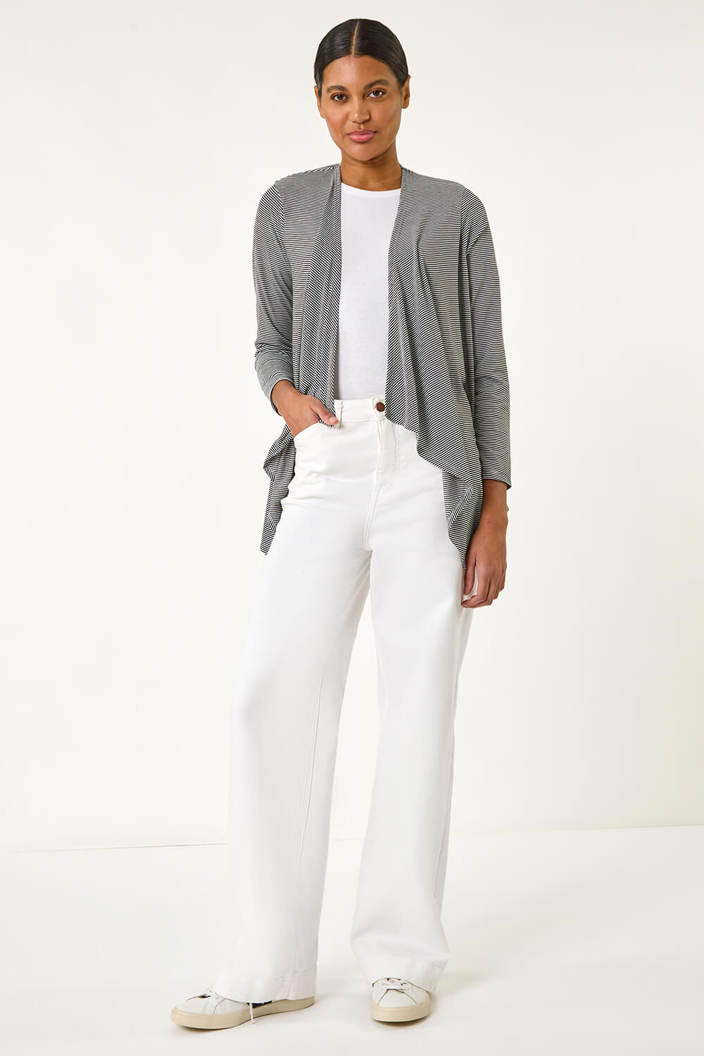 Black Waterfall Stetch Jersey Cardigan, Image 3 of 5