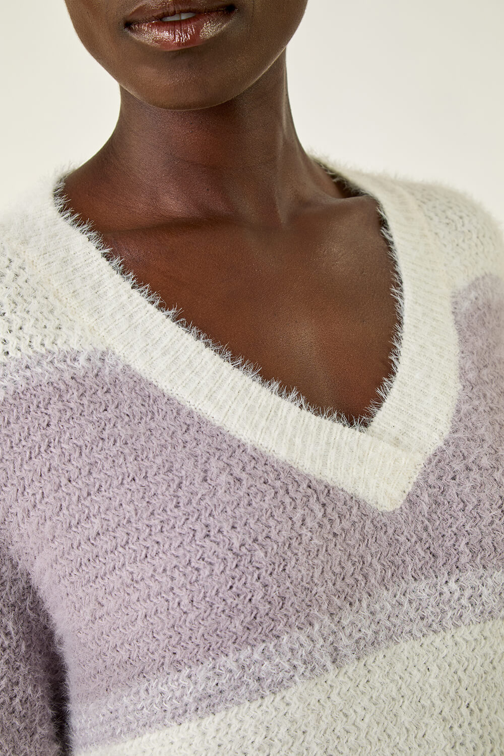 Lilac V-Neck Stripe Knit Jumper, Image 6 of 5