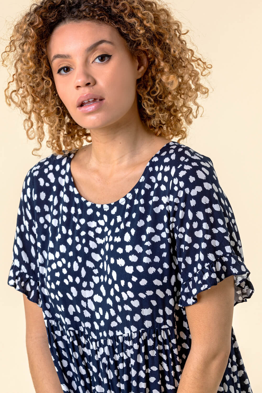 Navy Abstract Spot Print Smock Dress, Image 4 of 4
