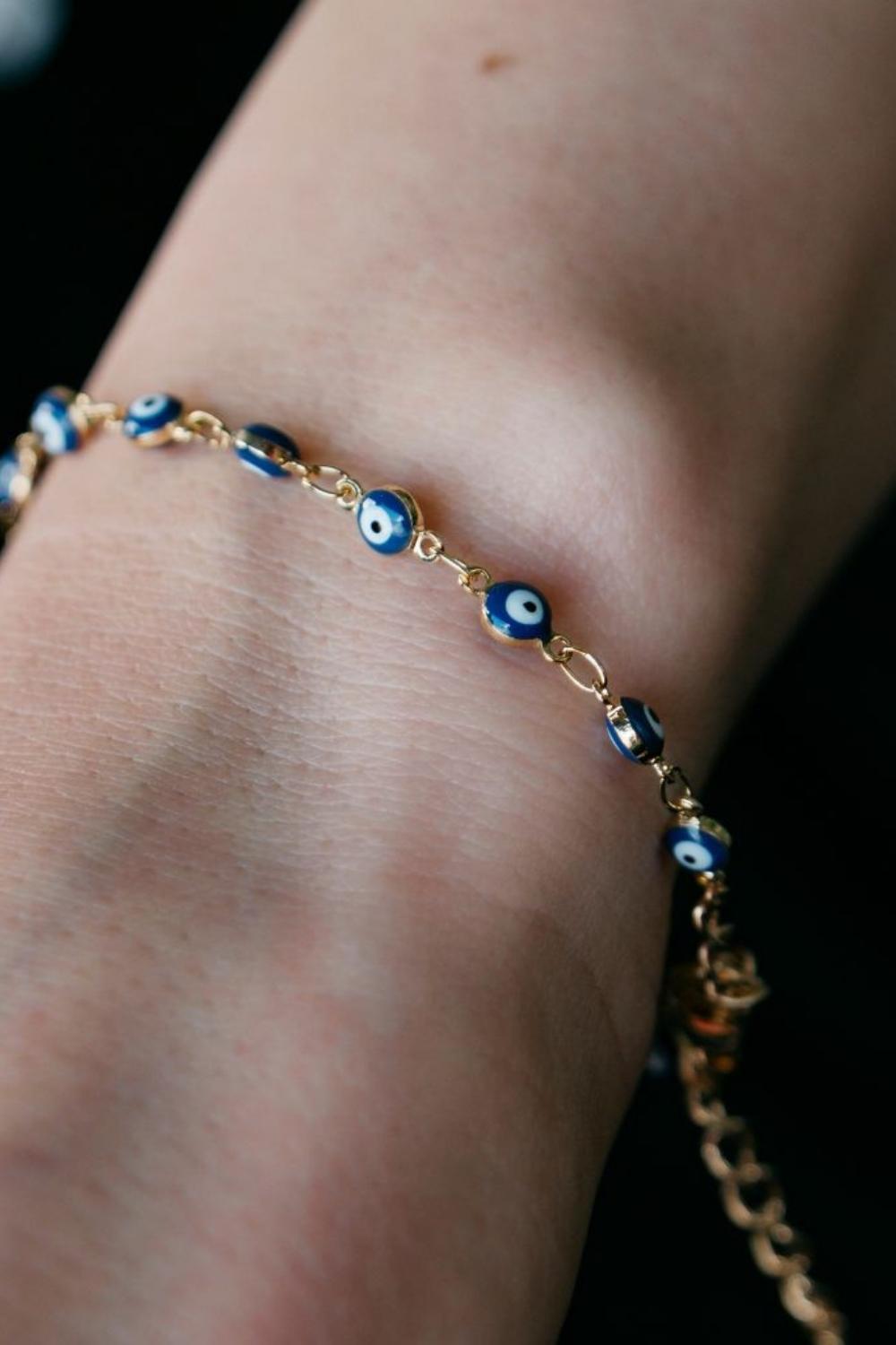 Gold Turkish Evil Eye Beaded Bracelet, Image 2 of 2