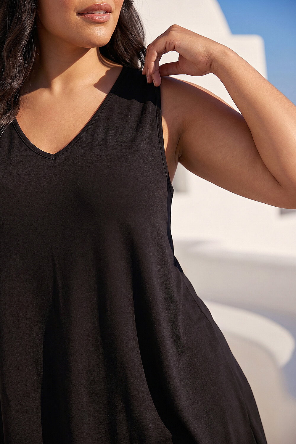 Black Curve Plain V-Neck Vest Top, Image 5 of 4