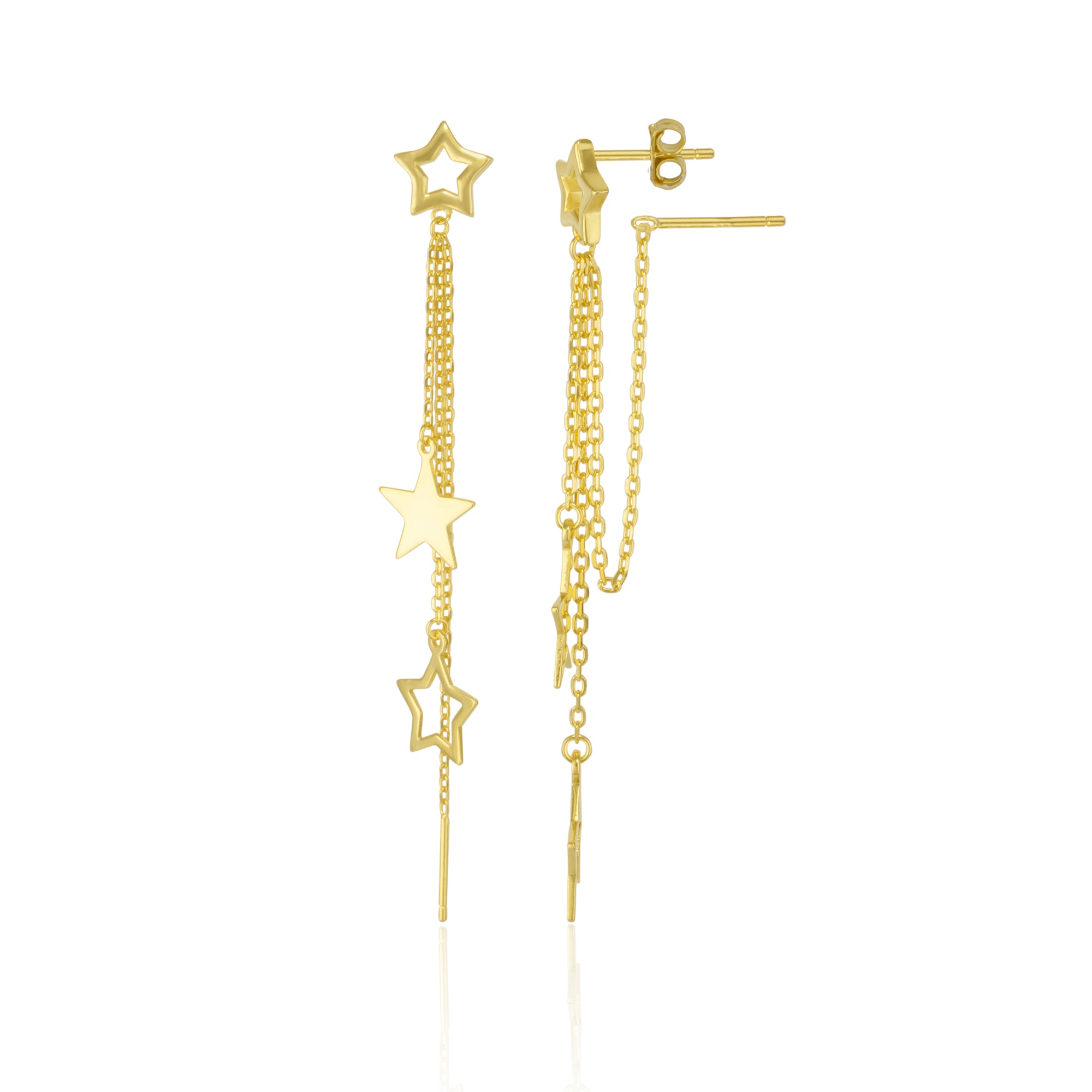 Gold Chain and Stars Sterling Silver Drop Earring, Image 1 of 4