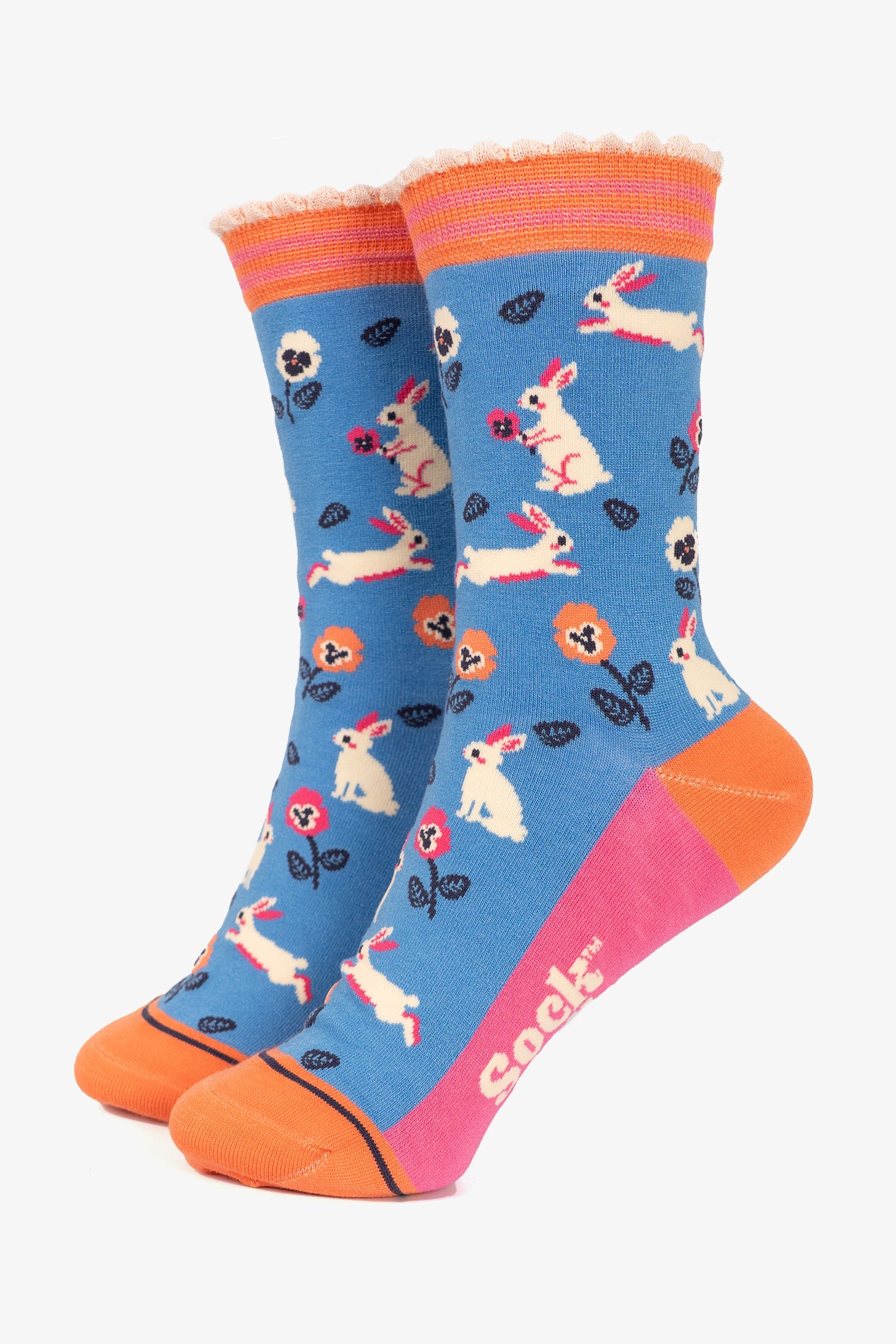 Pink Bunny Rabbit Floral Bamboo Socks