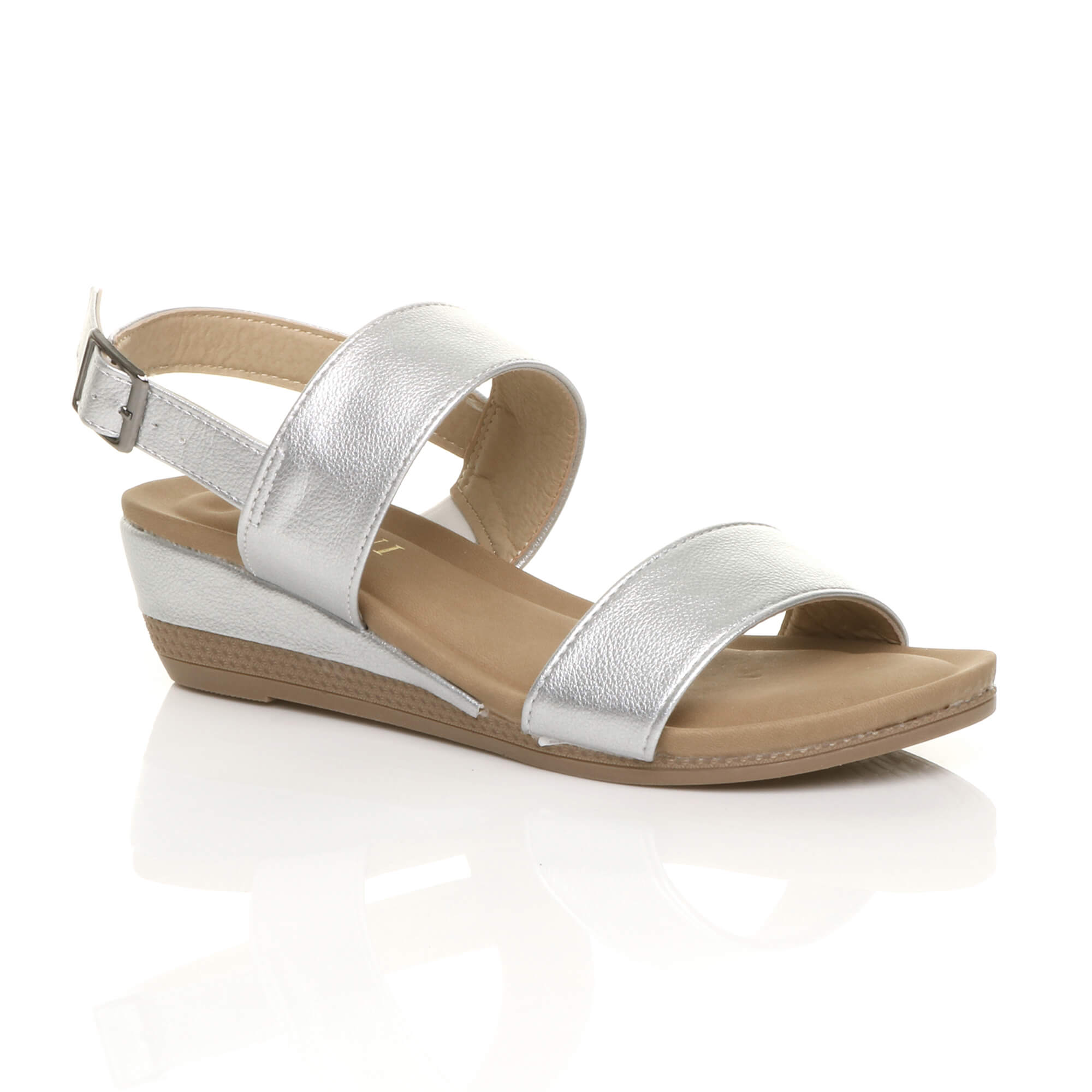 Silver AJVANI Silver Mid Wedge Heel Strappy Slingback Sandals, Image 1 of 6