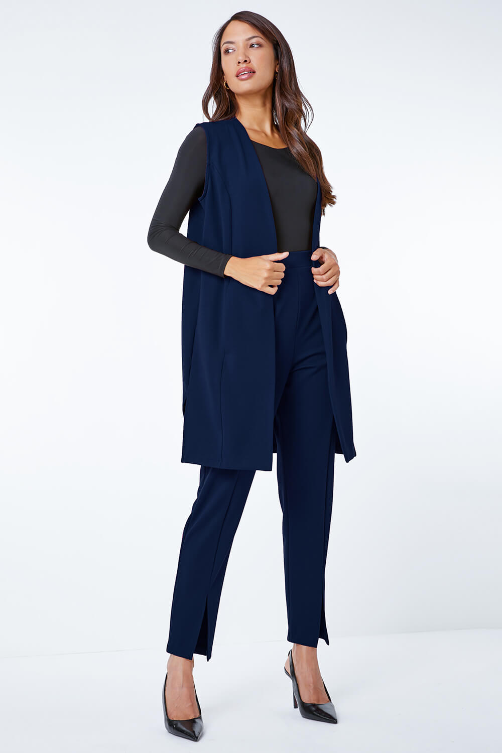 Midnight Blue Premium Stretch Sleeveless Jacket, Image 3 of 5
