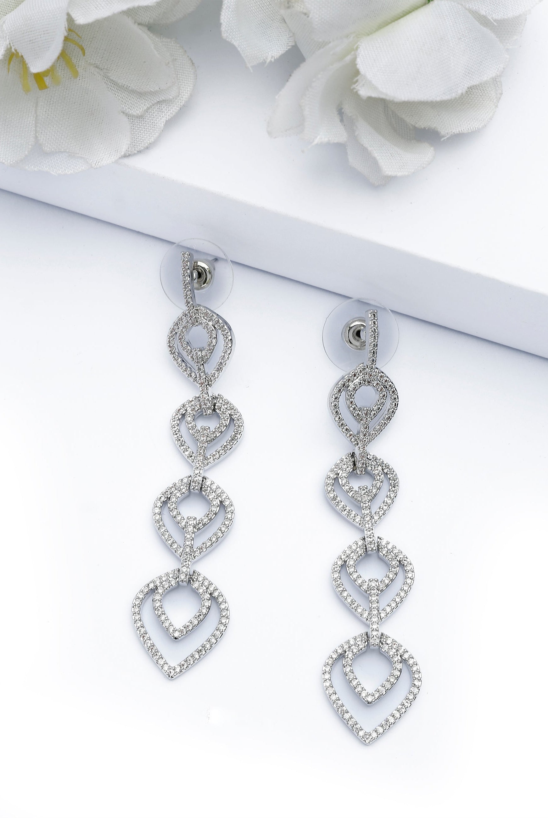 Silver Silver Colored Teardrop Dangle Earrings, Image 2 of 3