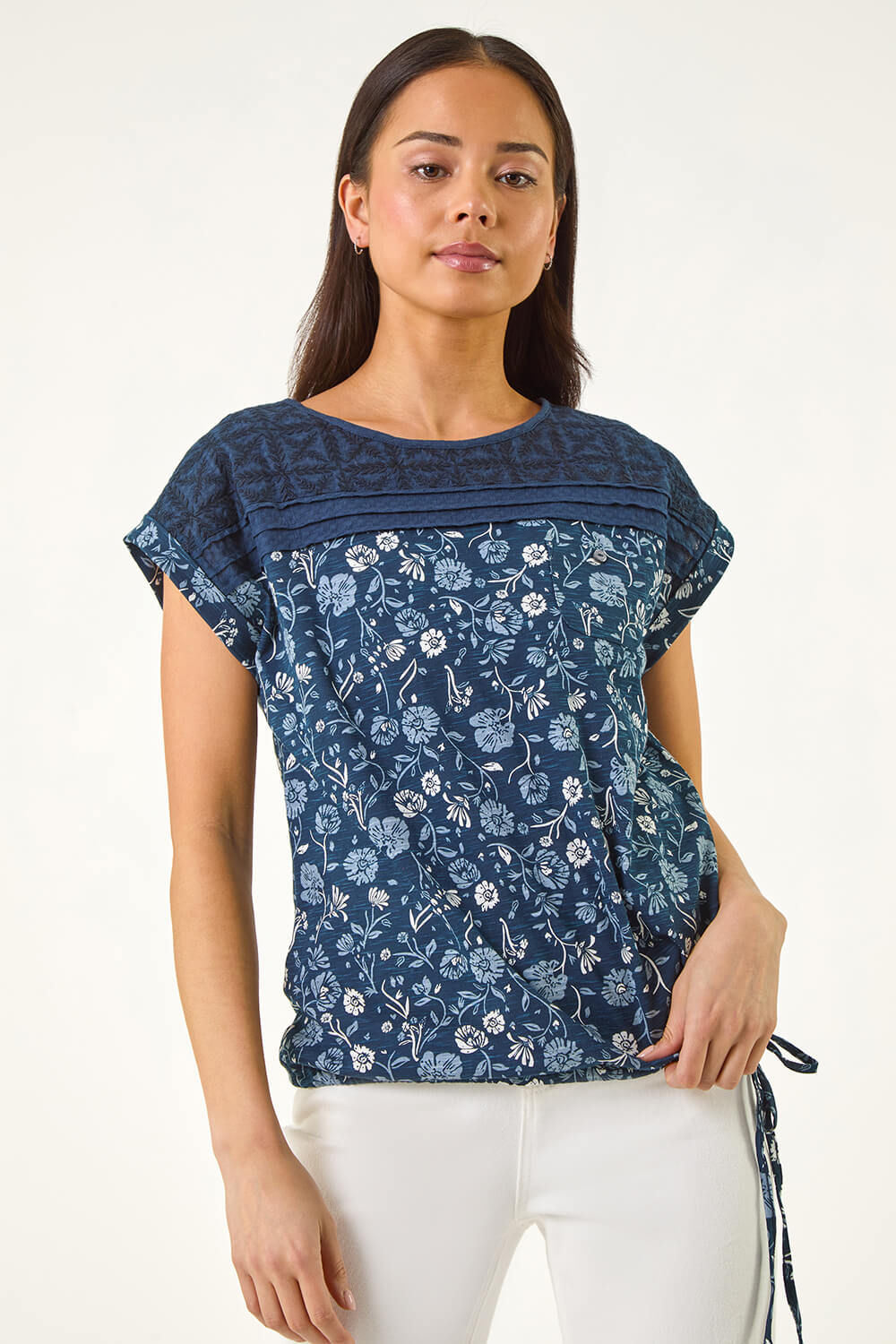 Navy  Petite Floral Embroidered Top , Image 5 of 5