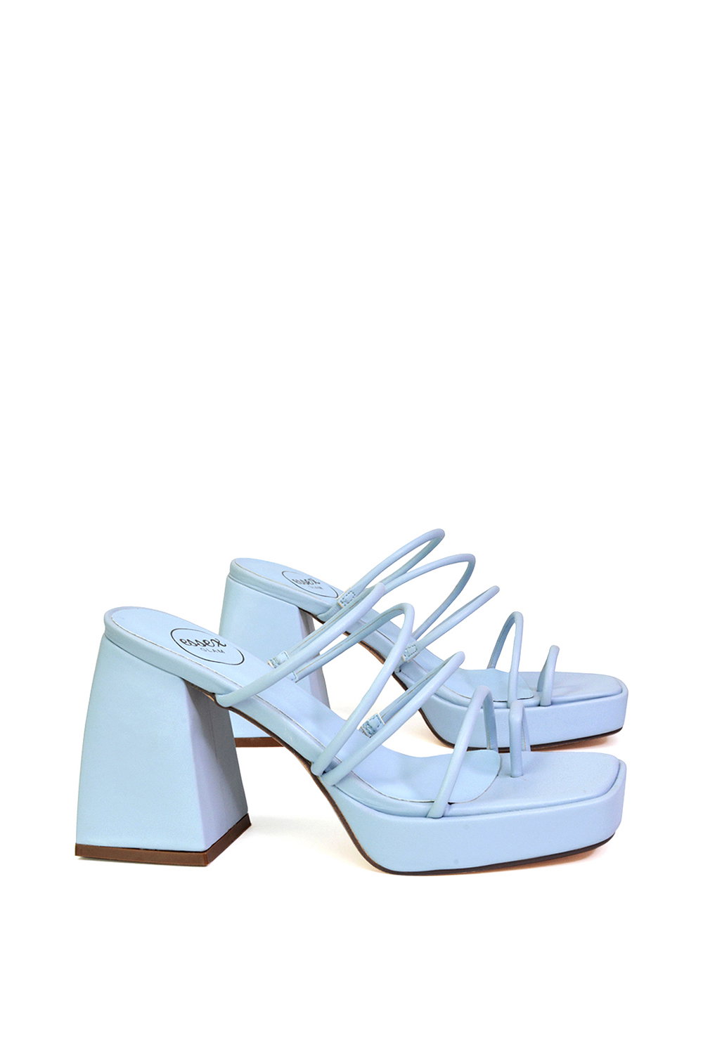 Blue XY LONDON Blue 'Colt' Strappy Square Toe High Block Heel Platform Mule Sandals, Image 2 of 5