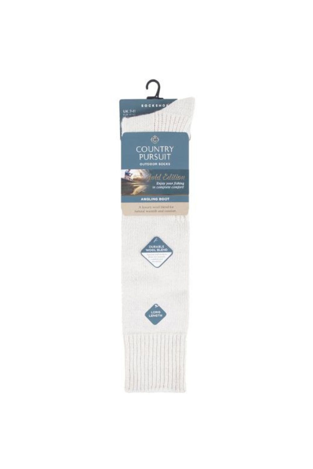 Cream Knee High Wool Rich Angling Boot Socks, Image 2 of 4