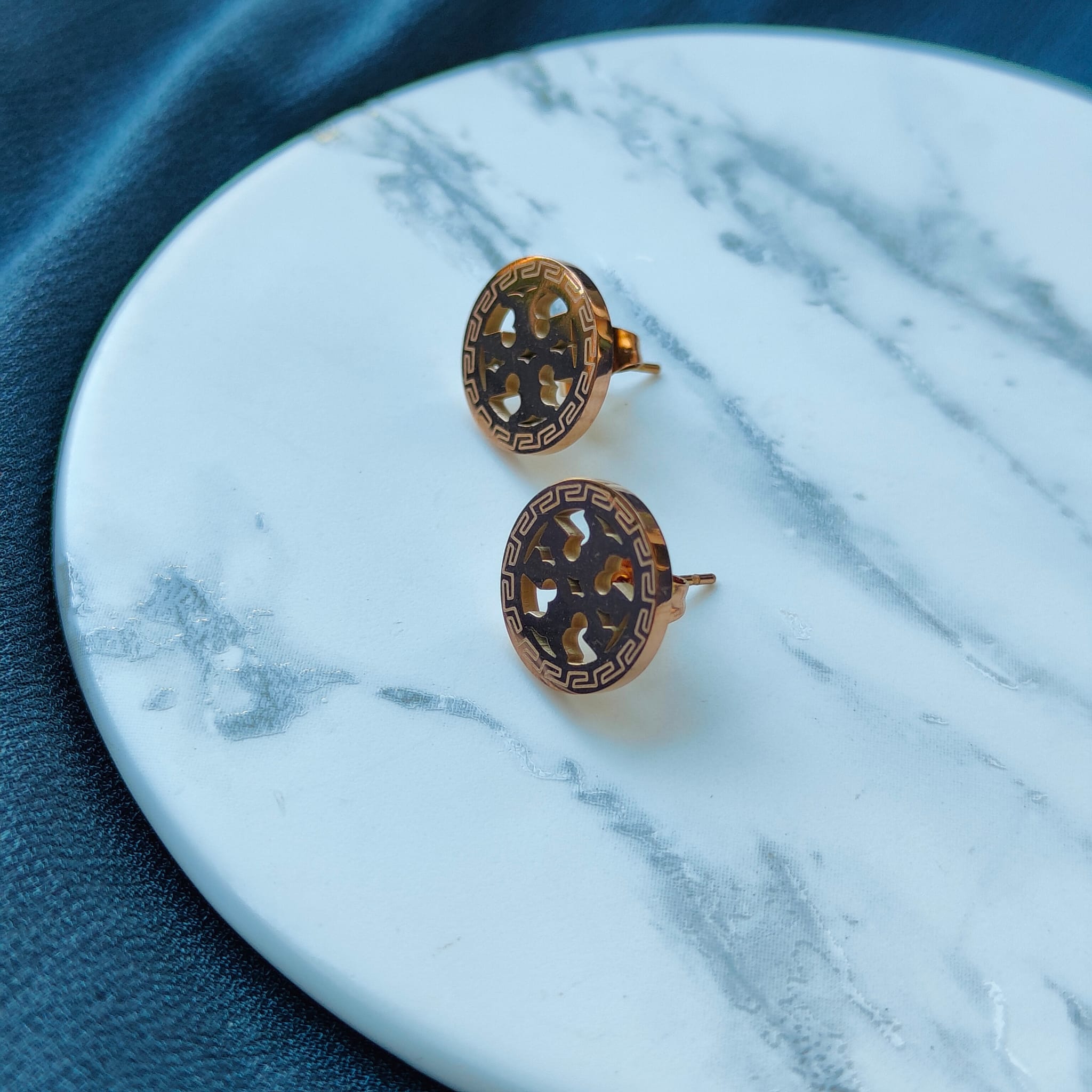 Gold Large Round TB Stud Earrings, Image 5 of 5