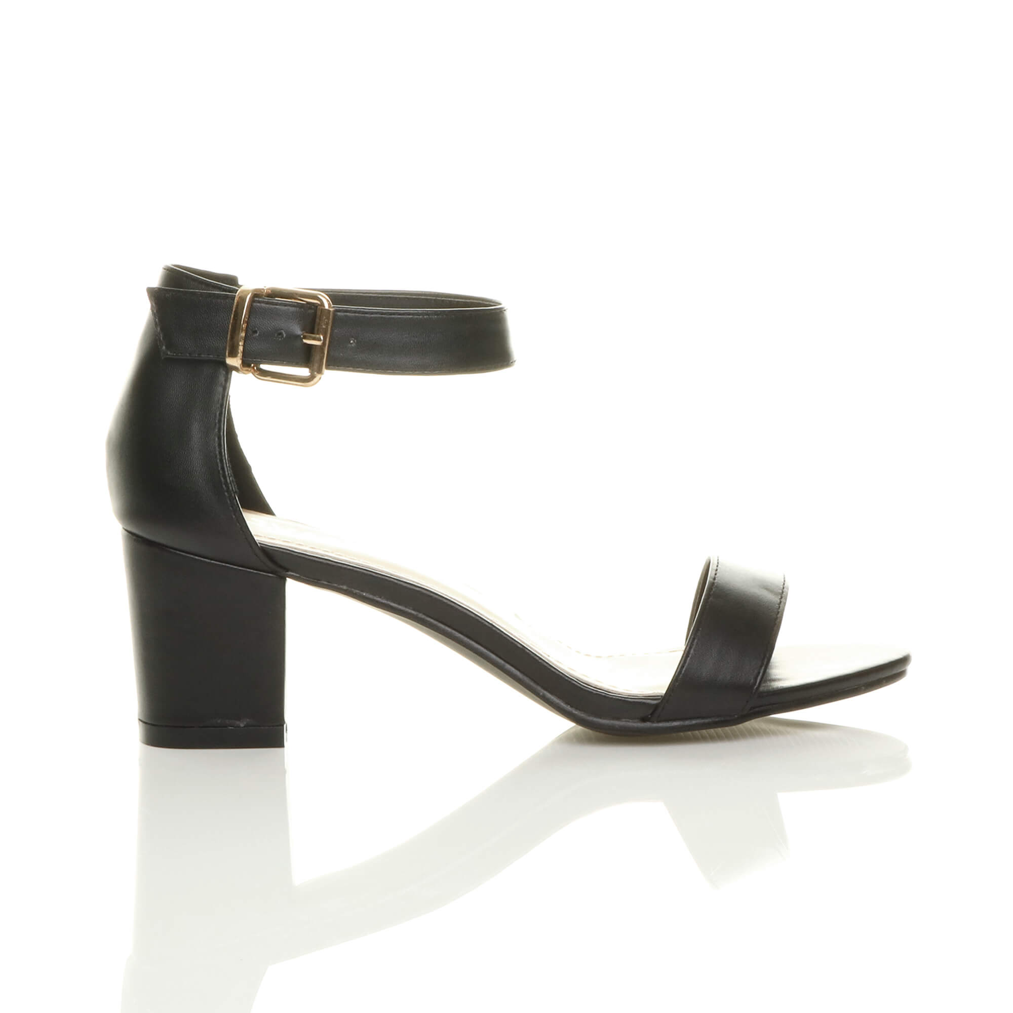 Black AJVANI Black Mid Block Heel Ankle Strap Sandals, Image 2 of 6