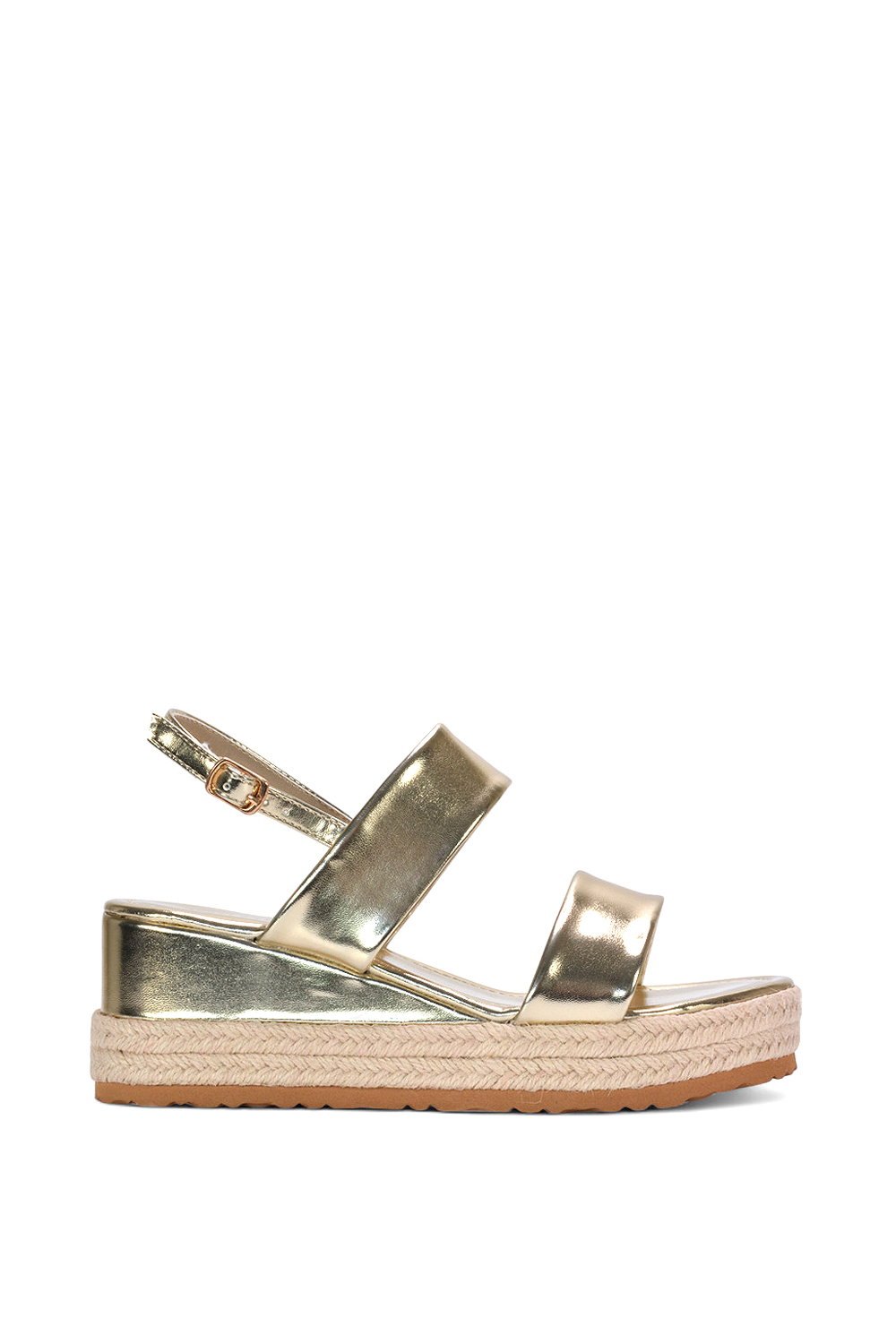 Gold XY LONDON Gold 'Ally' Low Heel Platform Wedge Espadrill  Slingback Sandals, Image 1 of 5
