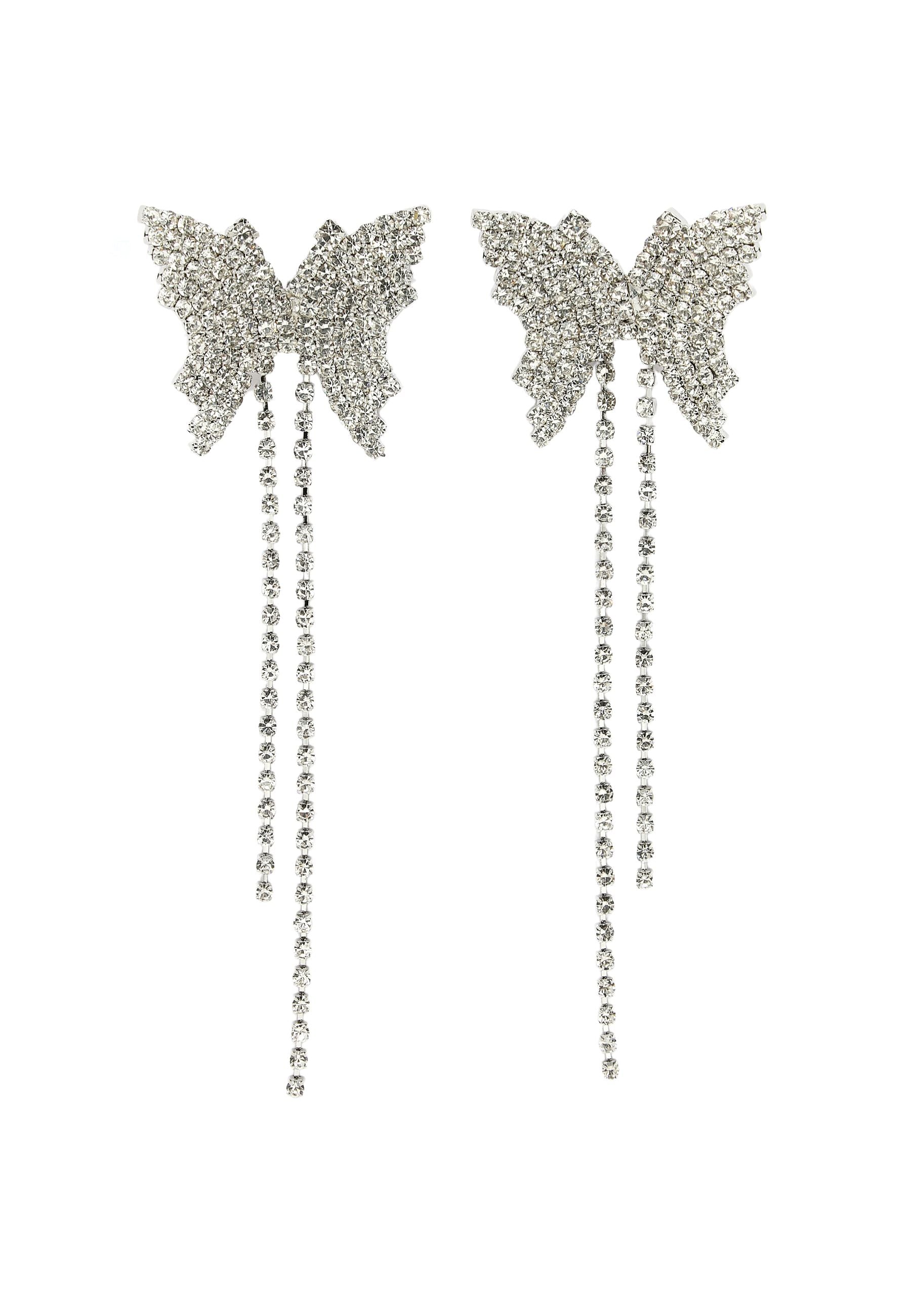 Metallic Crystal Studdeed Butterfly Dangler Earings