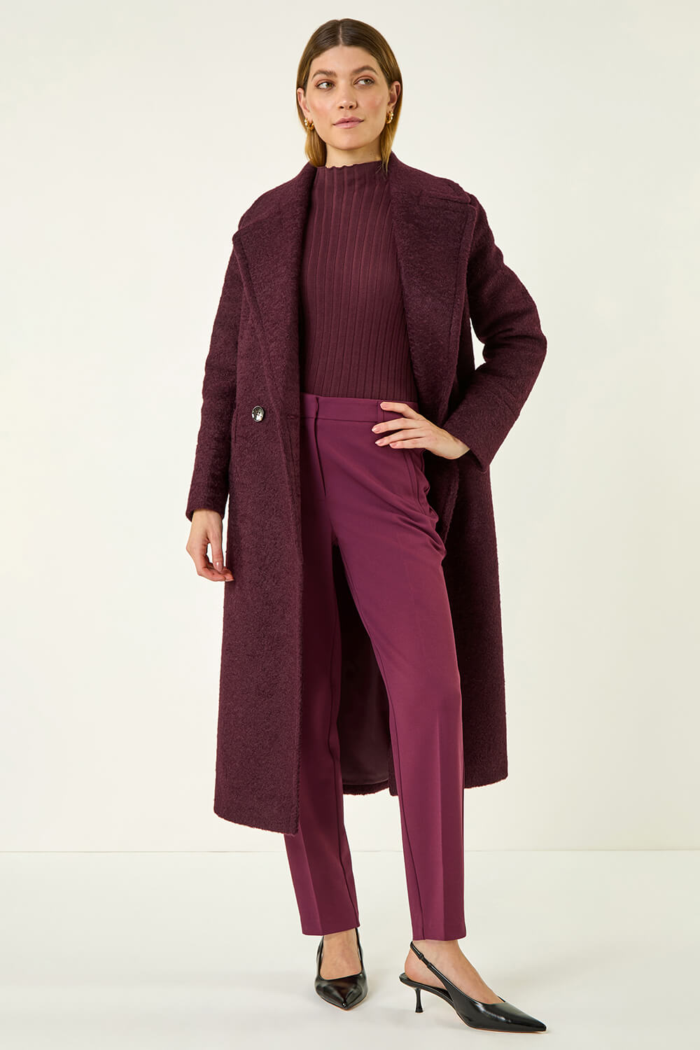 Aubergine Short Straight Leg Stretch Trouser, Image 3 of 5