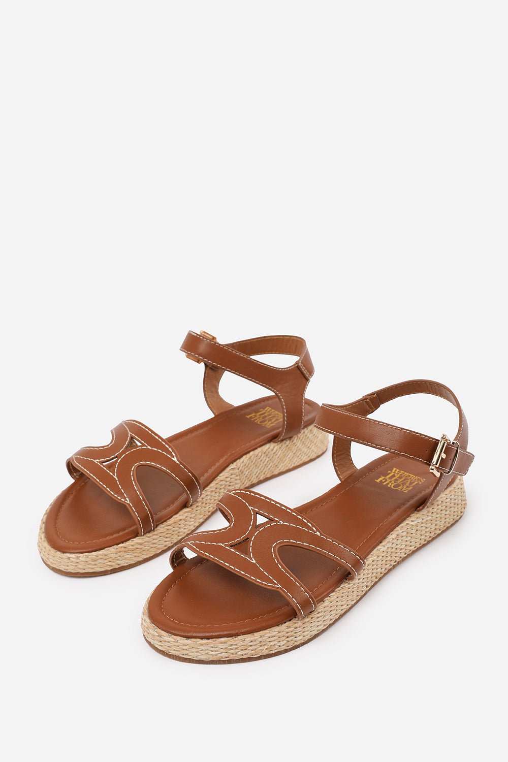 Tan 'Julia' Wide Fit Flatform Sandal Stylish Cut, Image 3 of 5