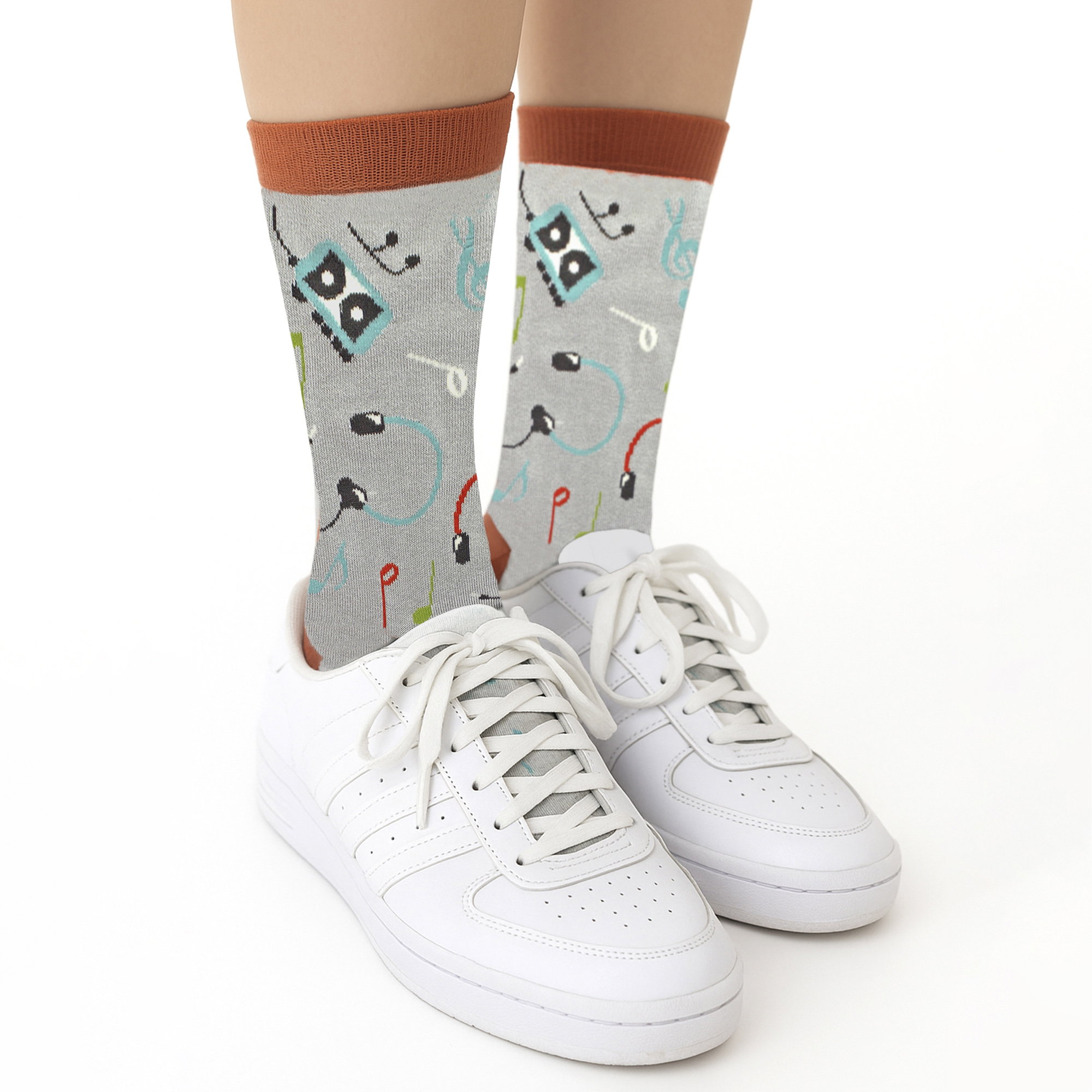 Grey Retro Music Novelty Patterned Bamboo Socks, Image 3 of 4