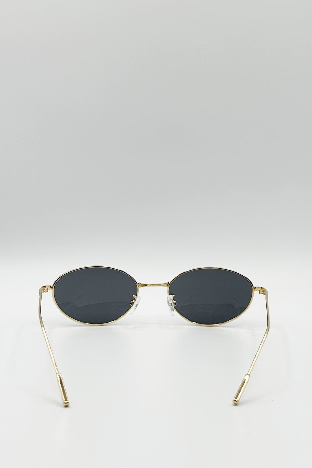 Black Metal Oval Cat Eye Sunglasses In Black, Image 5 of 5