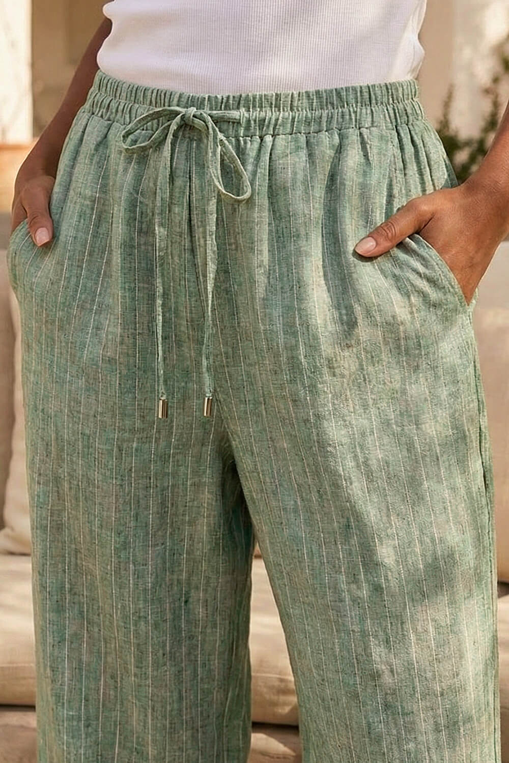 Khaki Petite Metallic Stripe Cropped Trouser, Image 5 of 4