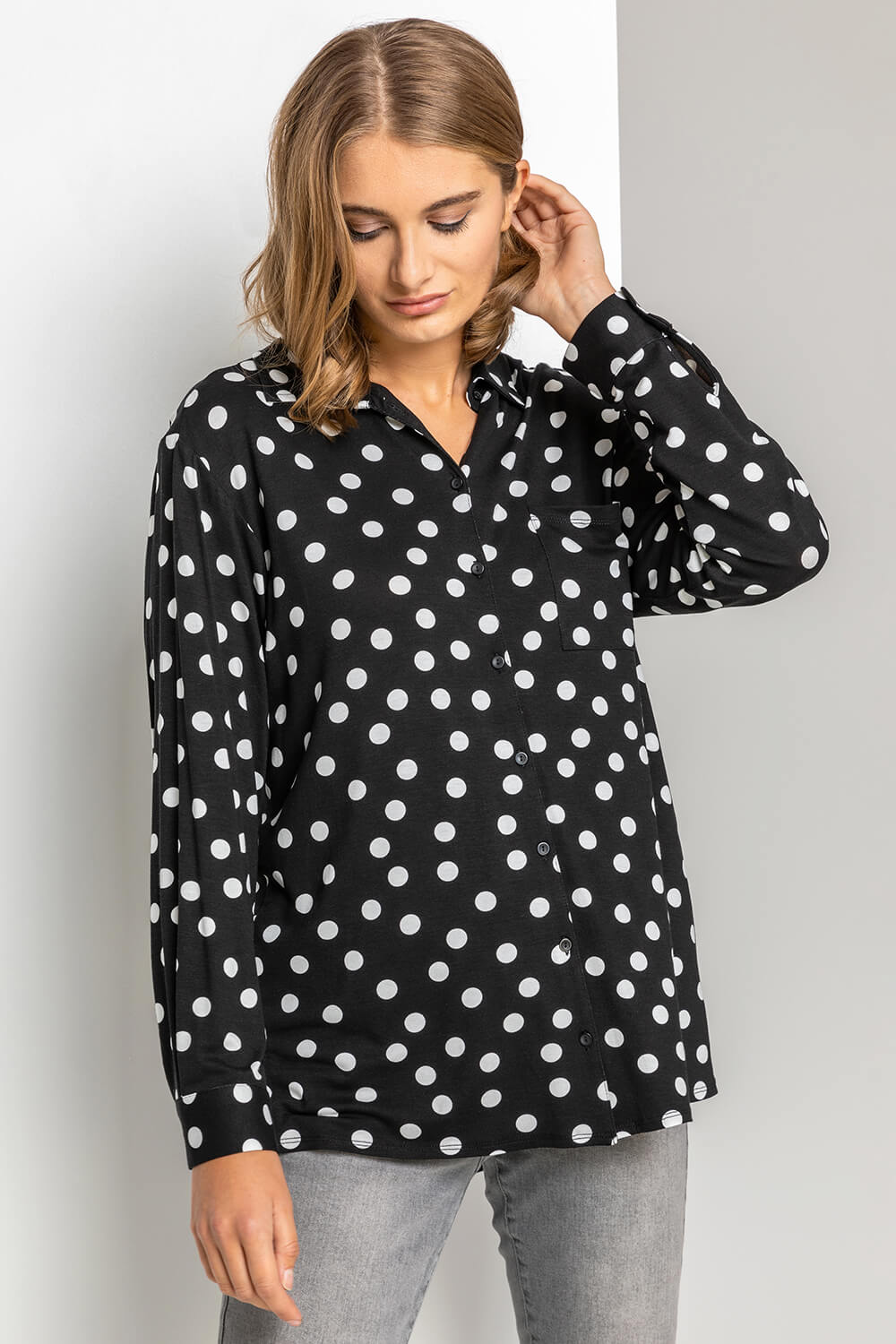 Black Spot Print Buttoned Shirt, Image 1 of 5