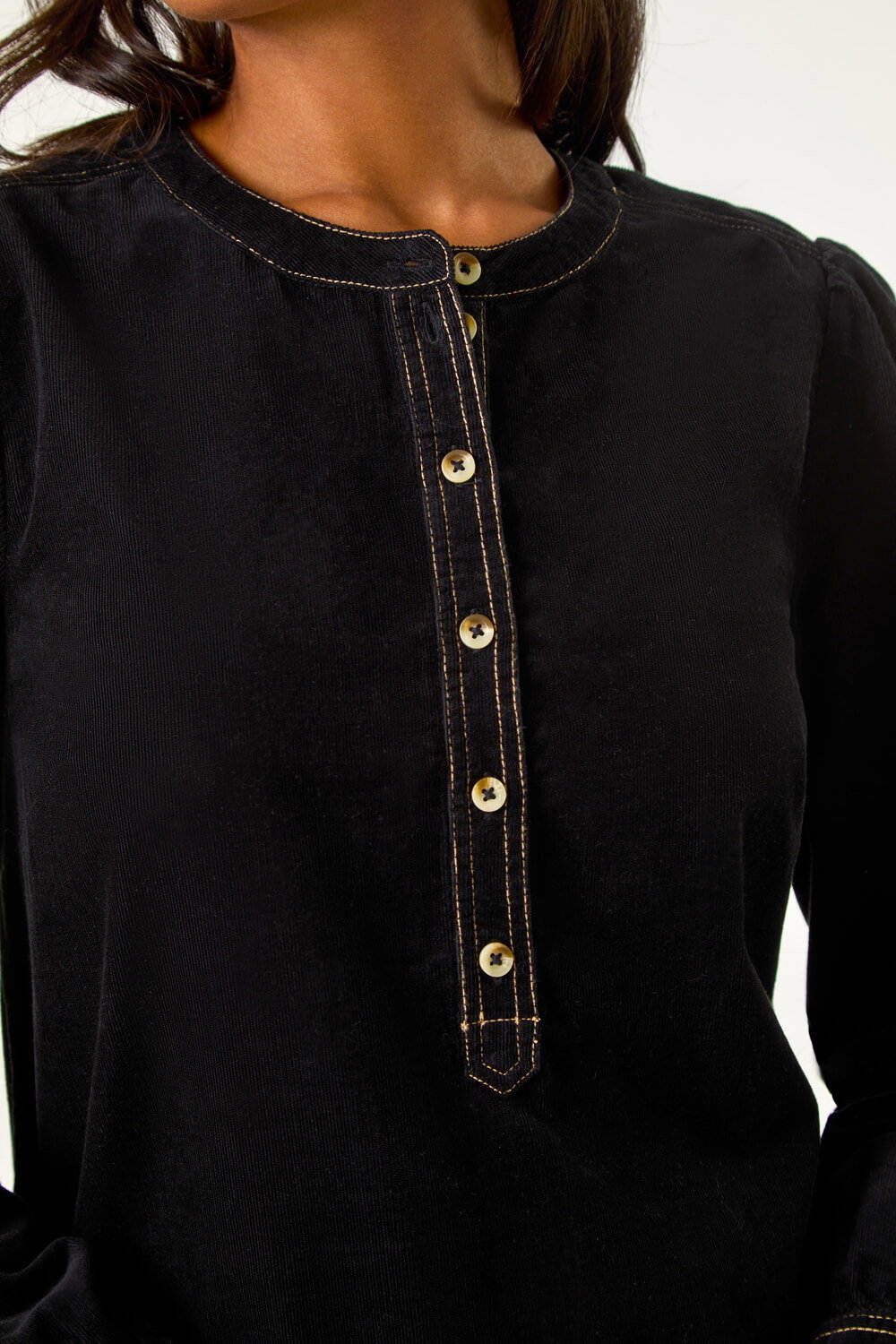 Black Corduroy Button Detail A-Line Dress, Image 6 of 5