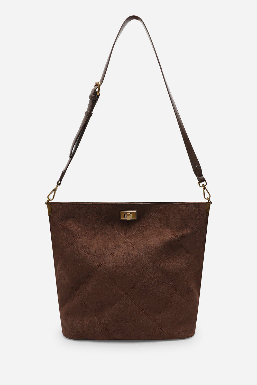 Brown 'Fern' Suede Shoulder Bag with Turn Lock, Image 1 of 5
