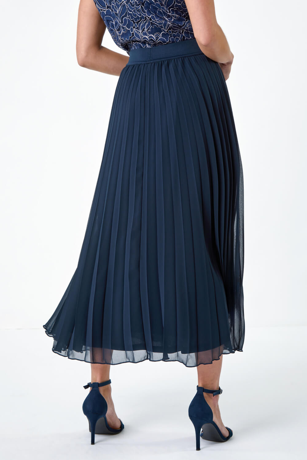 Navy Petite Pleated Elastic Waist Maxi Skirt, Image 4 of 4