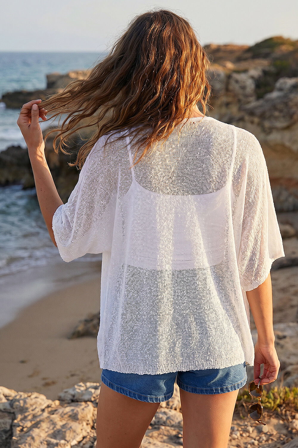 White Petite Textured Cardigan, Image 4 of 4
