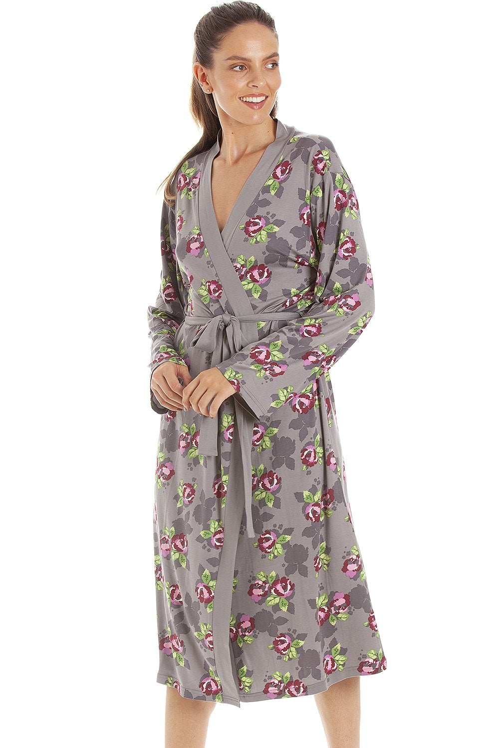Grey Floral Print Spandex Knee Length Wrap, Image 3 of 5