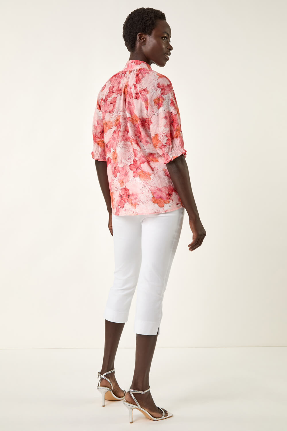 CORAL Floral Print Button Up Detail Blouse, Image 4 of 5