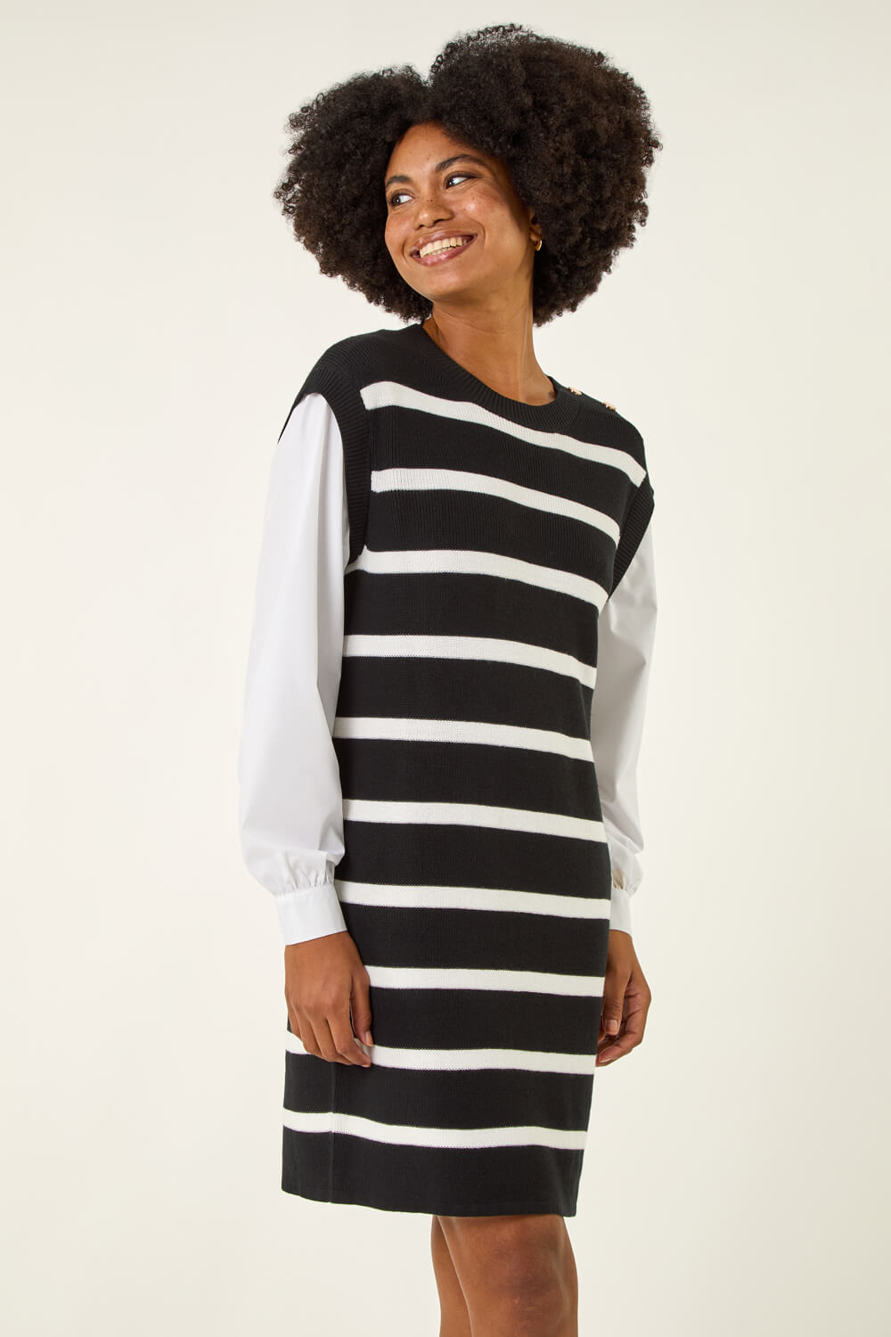 Black Striped Shirt Knit Dress, Image 3 of 5