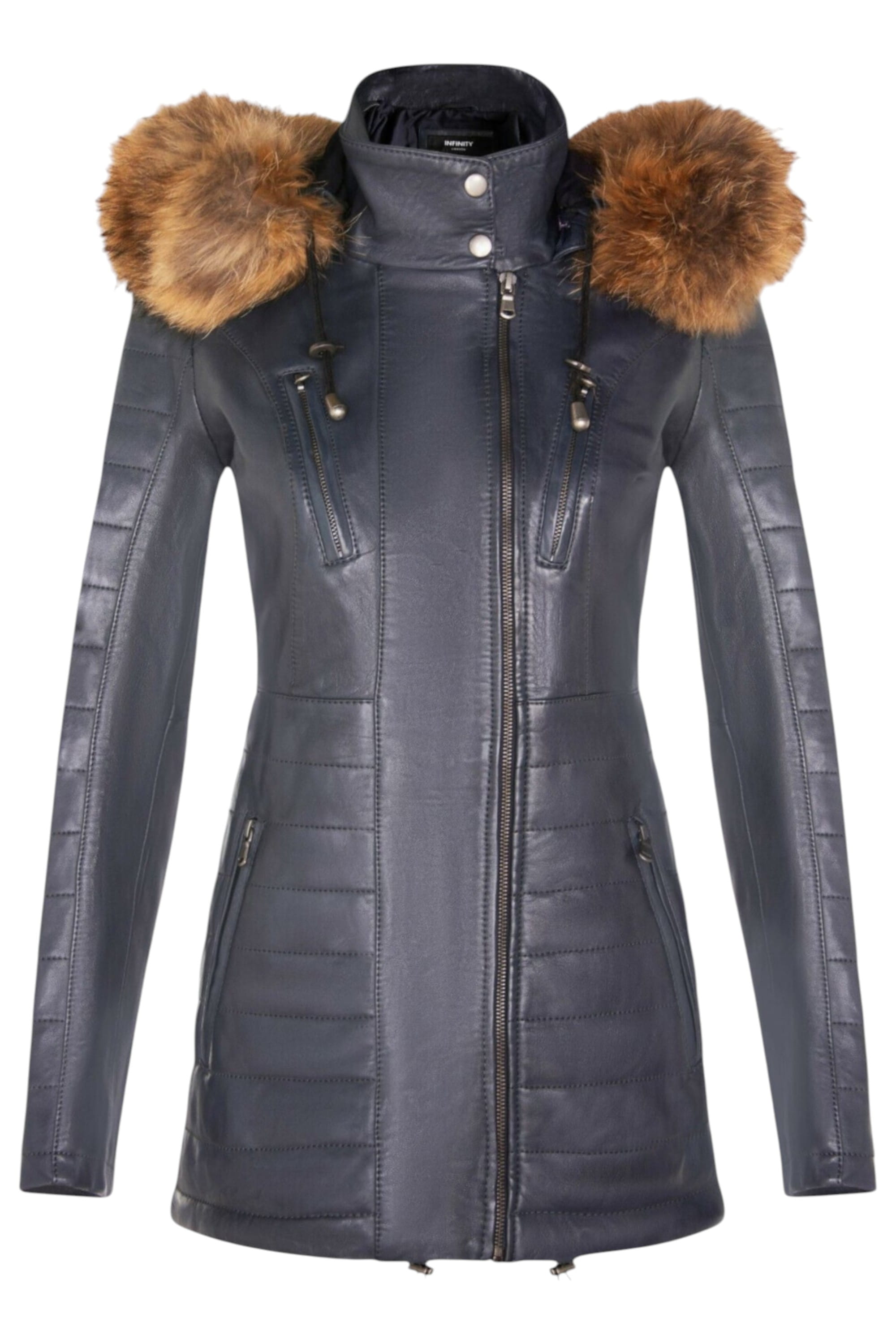 Blue Quilted Leather Parka Jacket-Bowen, Image 2 of 7
