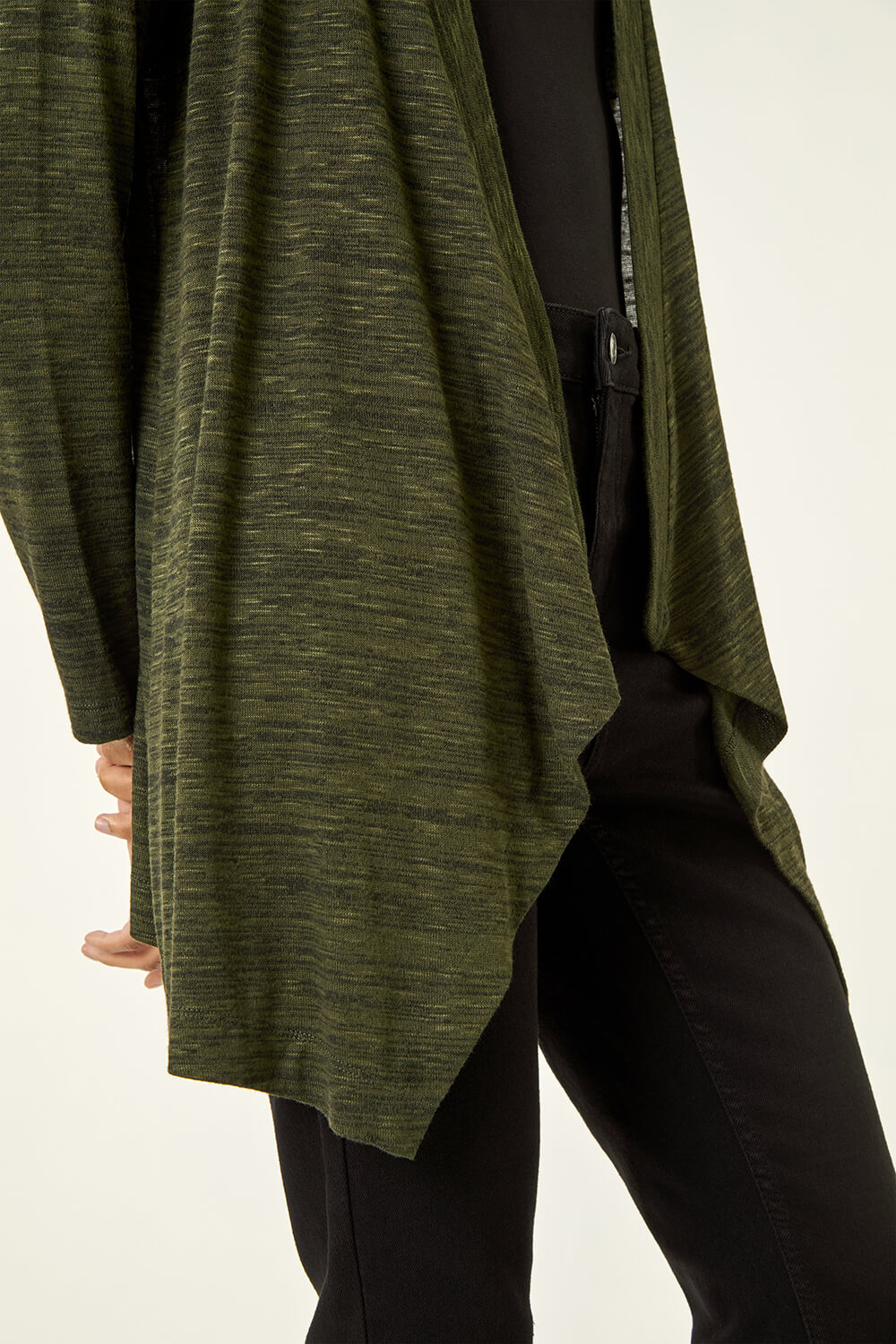Khaki Waterfall Front Stretch Cardigan, Image 6 of 5