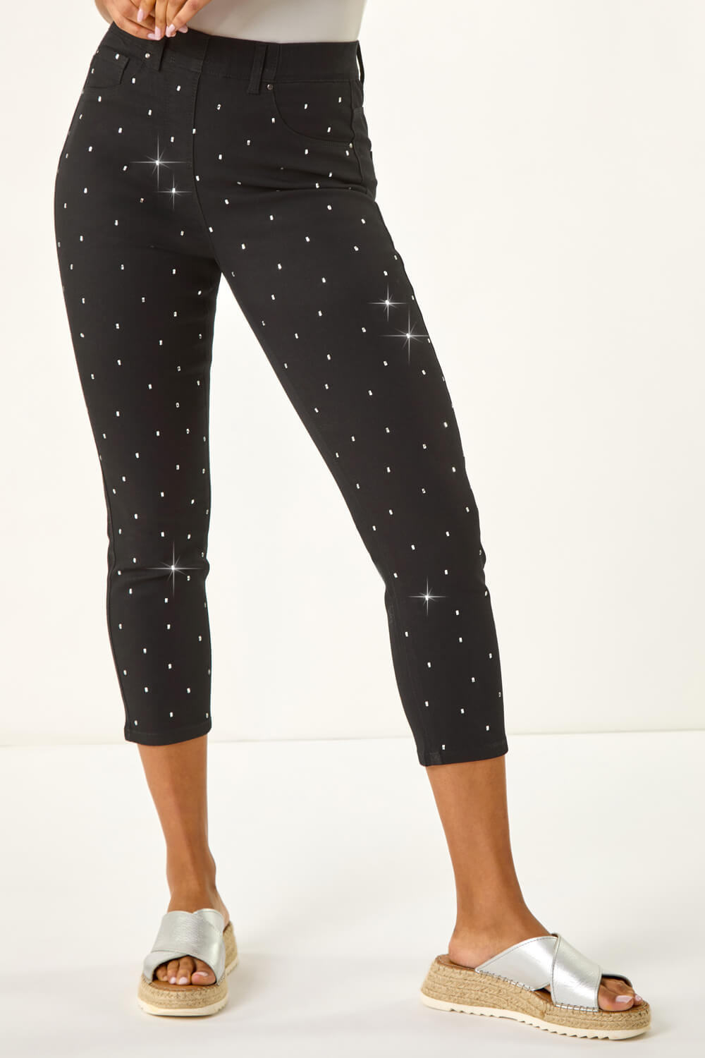 Black Embellished Cropped Stretch Jeggings, Image 5 of 5