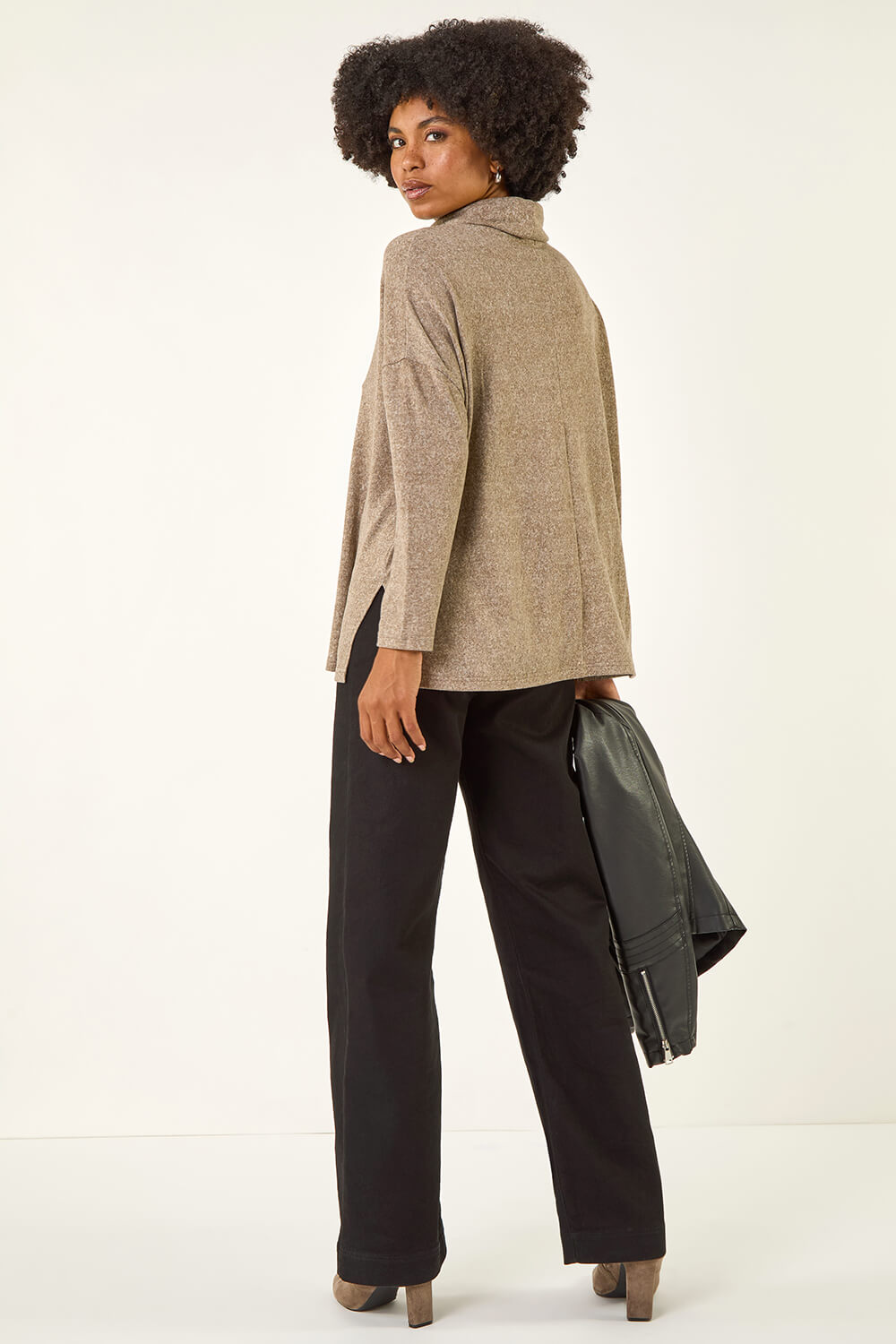 Beige Cowl Neck Snit Top, Image 4 of 5