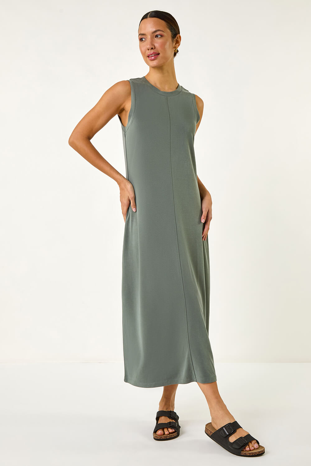 Roman Women's Khaki Sandwash Stretch Midi Dress Size 18