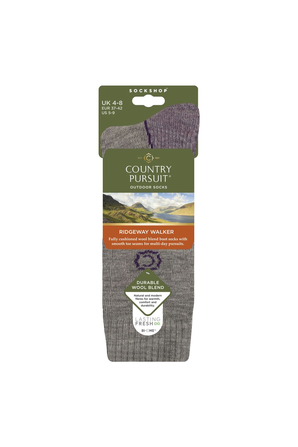 Grey Wool Blend Cushioned Walker Hiking Socks, Image 2 of 3