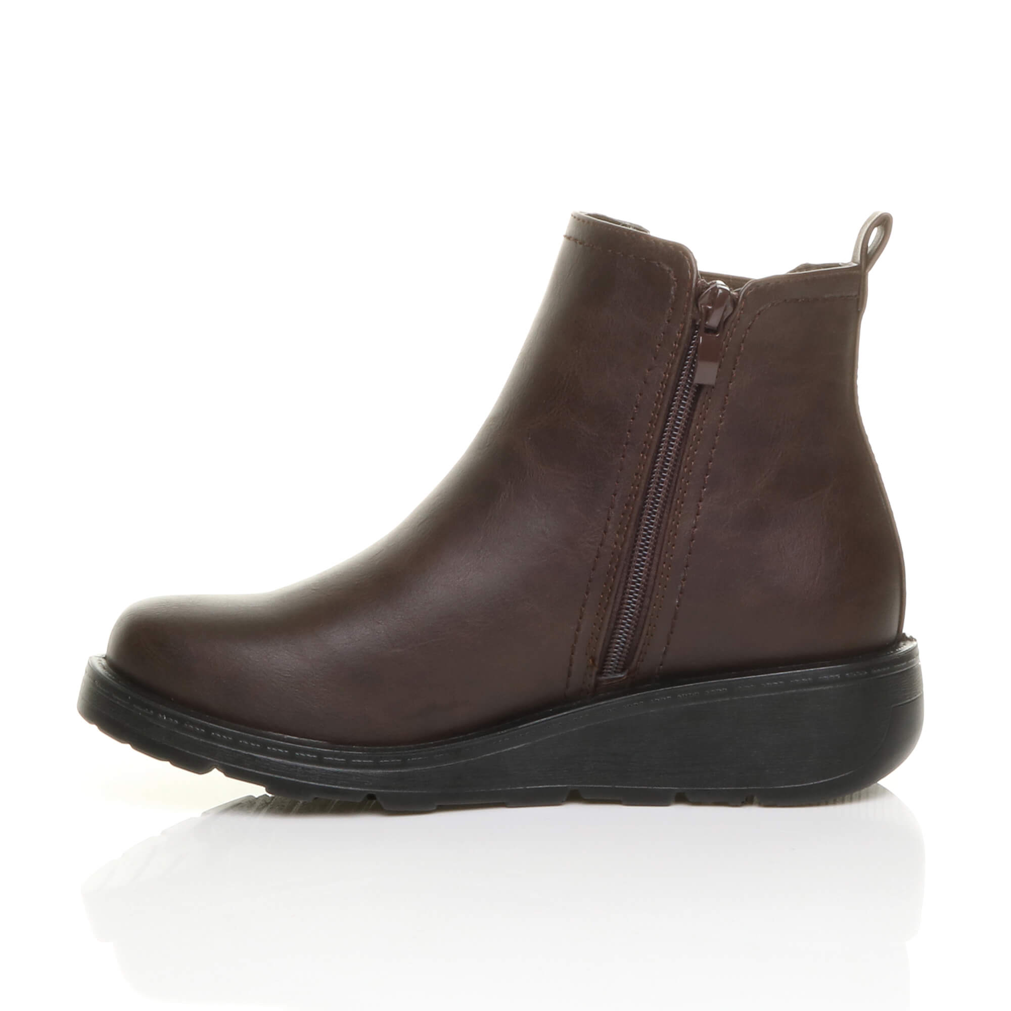 Brown AJVANI Brown Low Wedge Comfort Ankle Chelsea Boots, Image 3 of 6