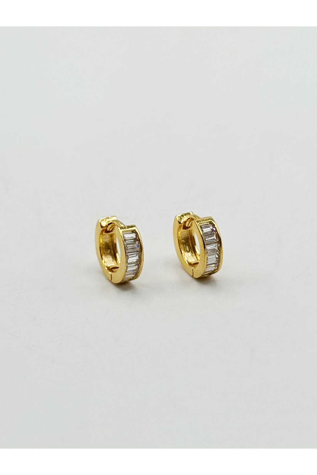Gold Mini Huggie Hoop with Clear Stones, Image 2 of 5