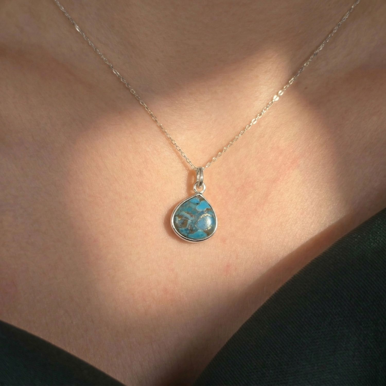 Silver Turquoise December Birthstone Sterling Silver Necklace, Image 2 of 4