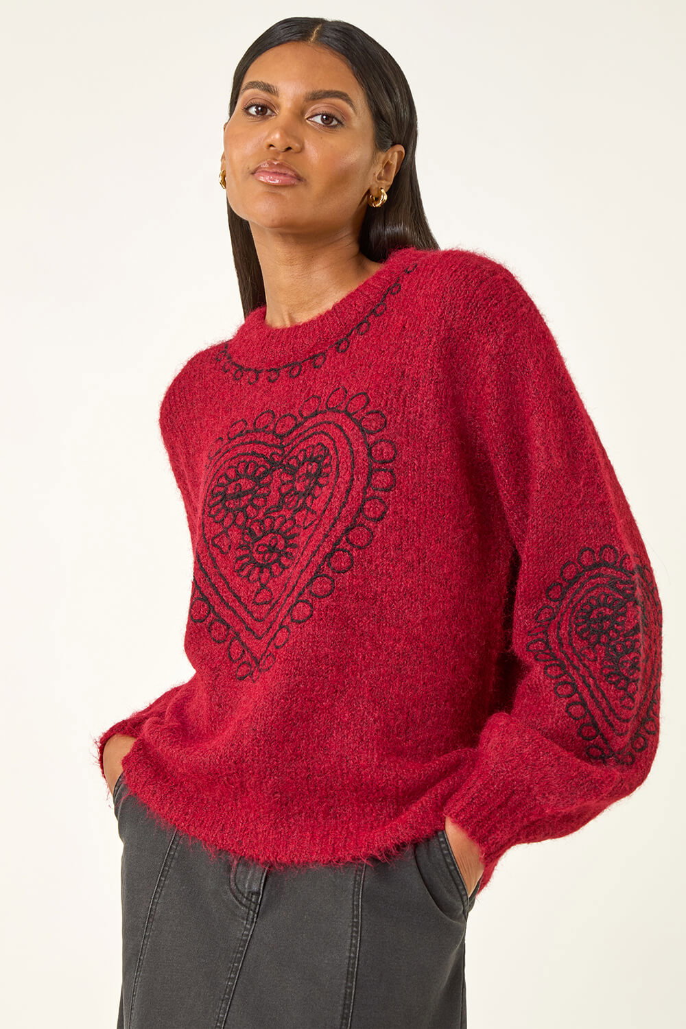 Wine Heart Embroidered Knit Jumper, Image 1 of 5