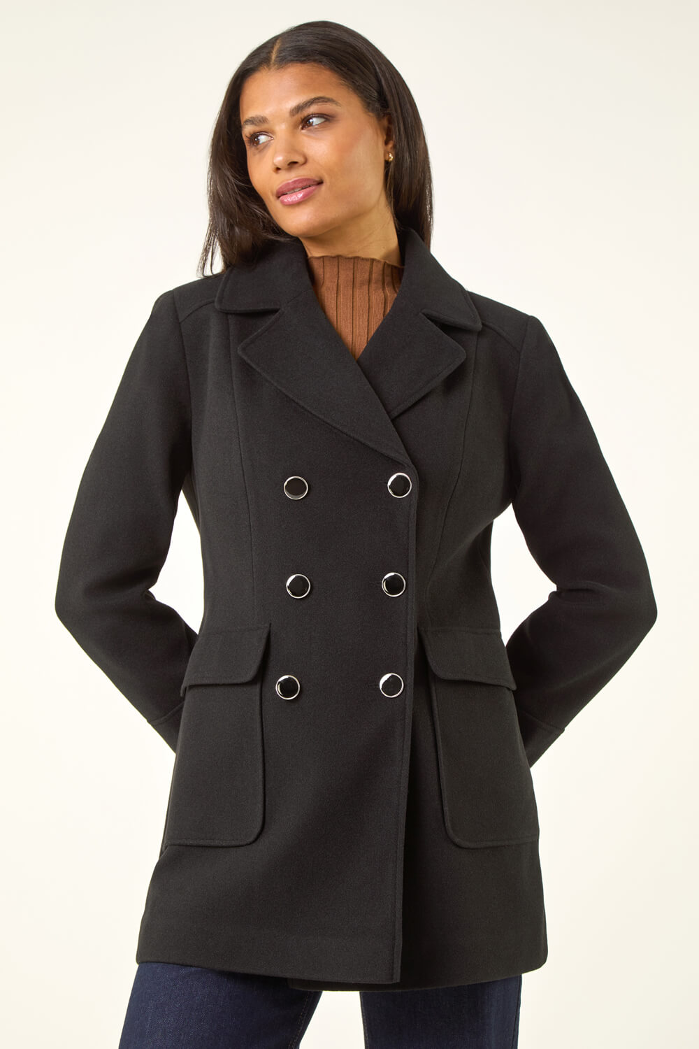 Black Double Breasted Smart Coat , Image 5 of 5