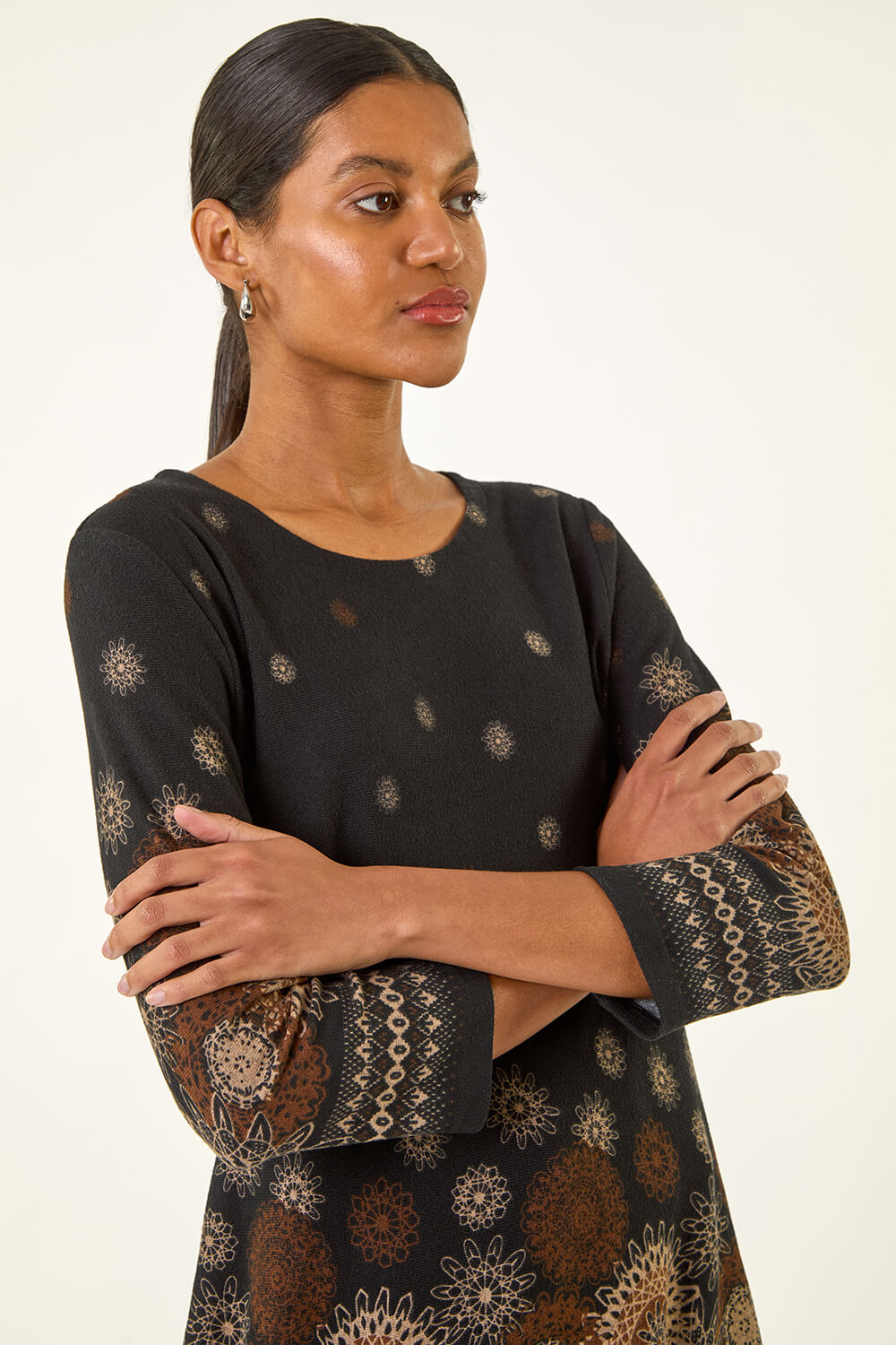 Black Sunflower Printed Tunic Top, Image 5 of 5
