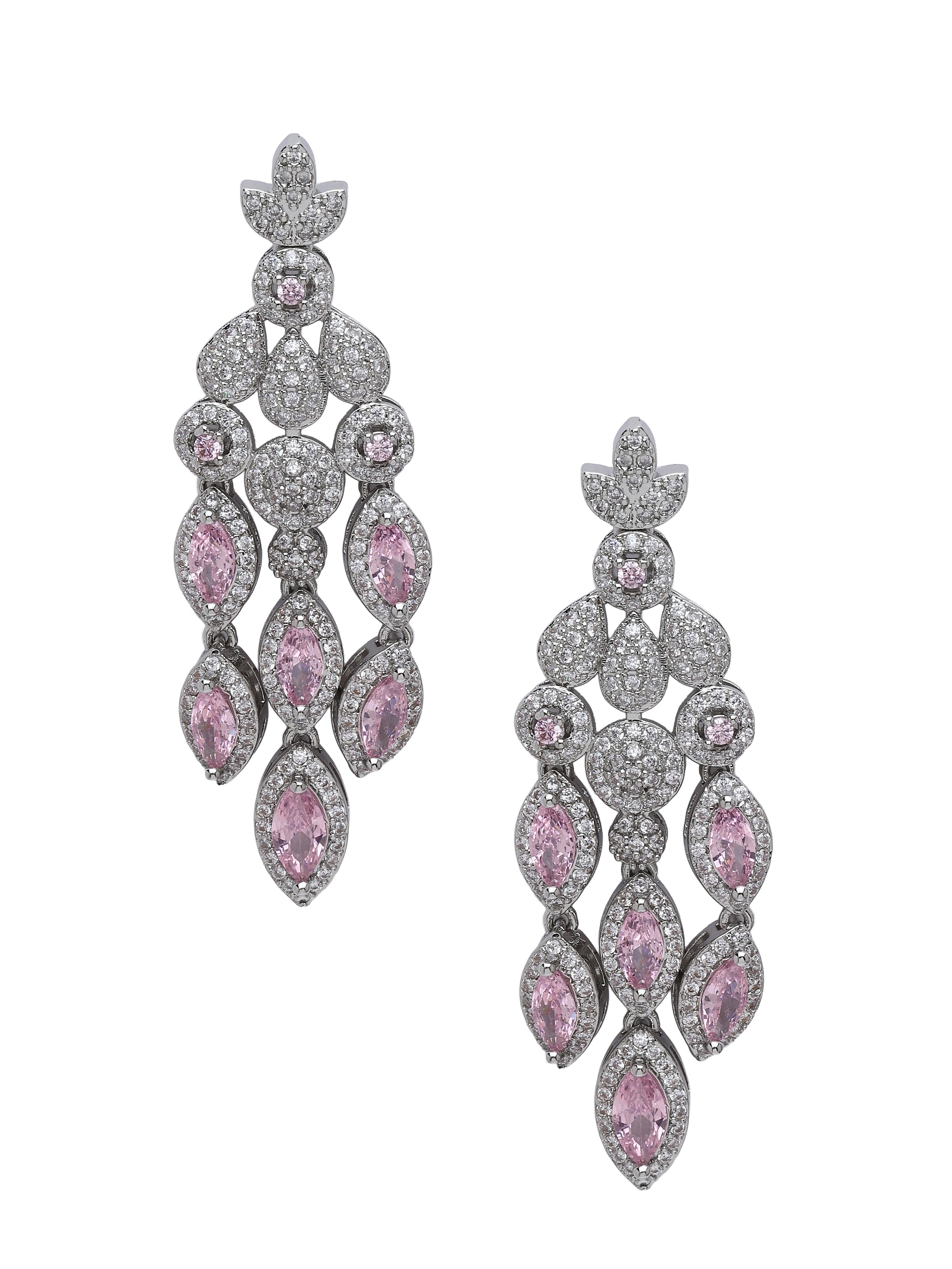 Pink Marquise Crystal Chandelier Earrings