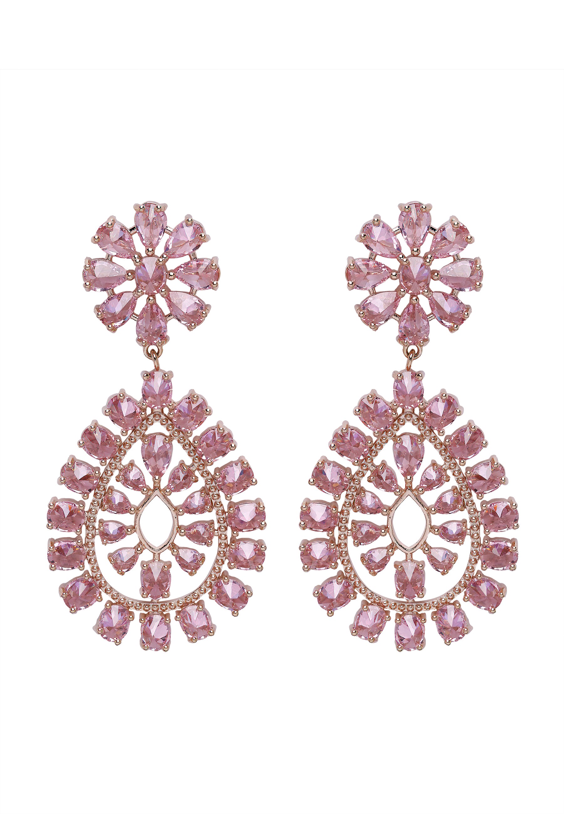 Pink Diva Gleaming Floral Drop Earrings